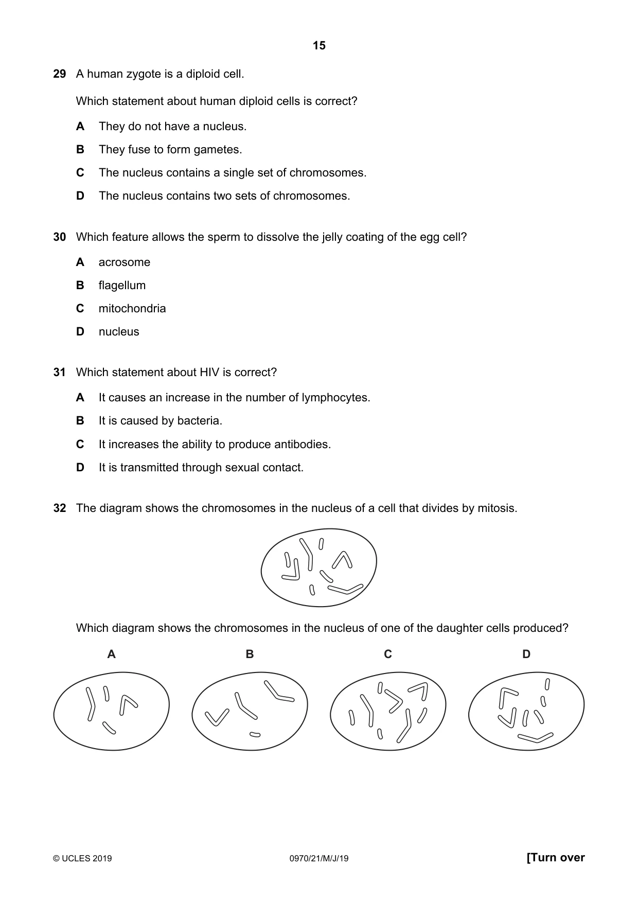 Cambridge IGCSE Biology (9-1) 0970 2019 May/June Paper 2 · Variant 1 question paper, page 15 of 20