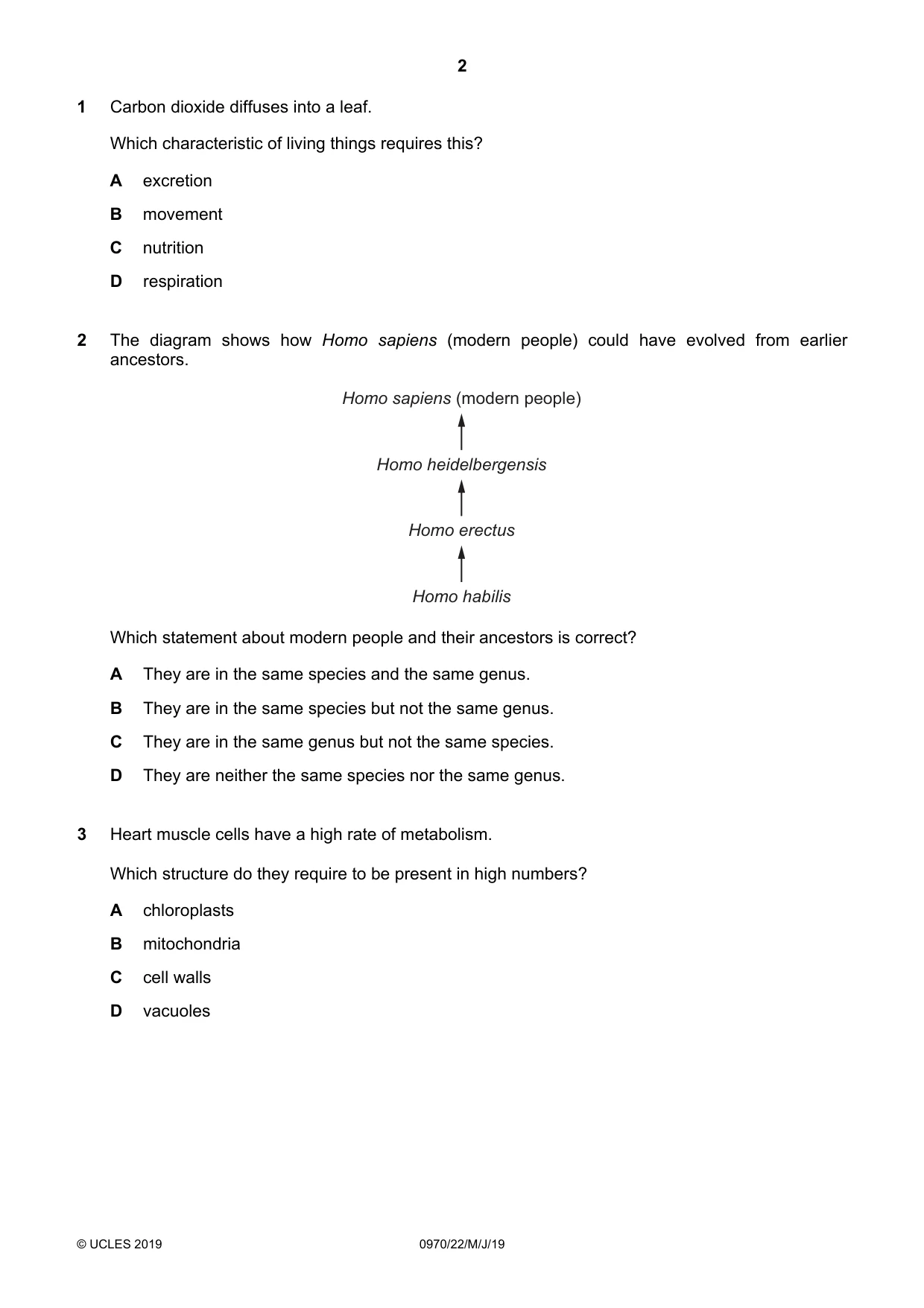 Cambridge IGCSE Biology (9-1) 0970 2019 May/June Paper 2 · Variant 2 question paper, page 2 of 16