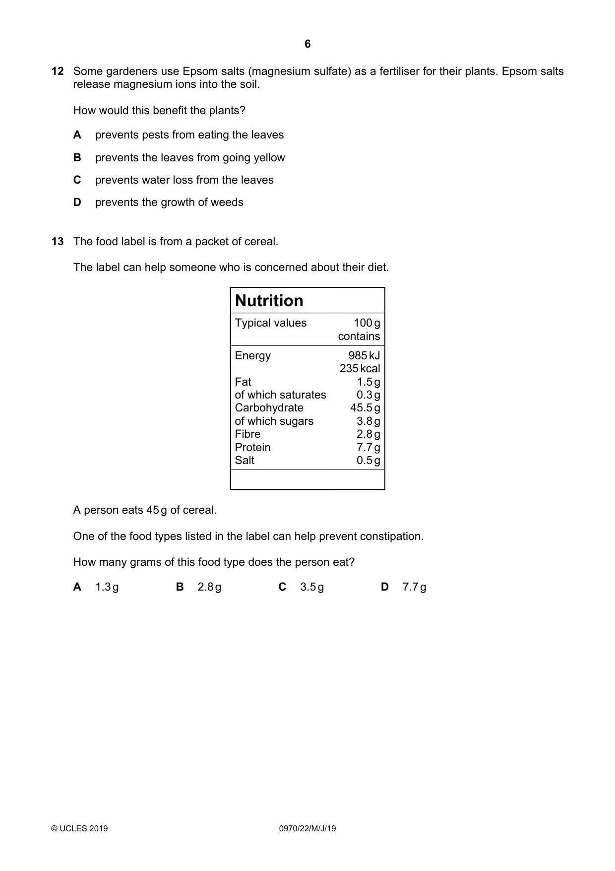 Cambridge IGCSE Biology (9-1) 0970 2019 May/June Paper 2 · Variant 2 question paper, page 6 of 16