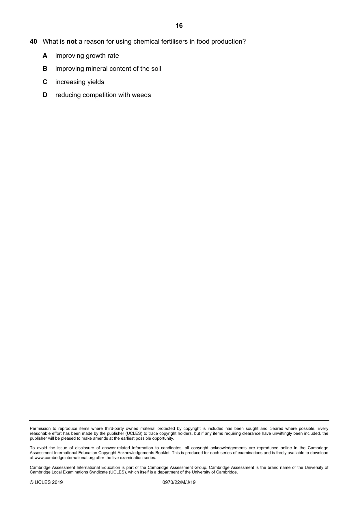 Cambridge IGCSE Biology (9-1) 0970 2019 May/June Paper 2 · Variant 2 question paper, page 16 of 16