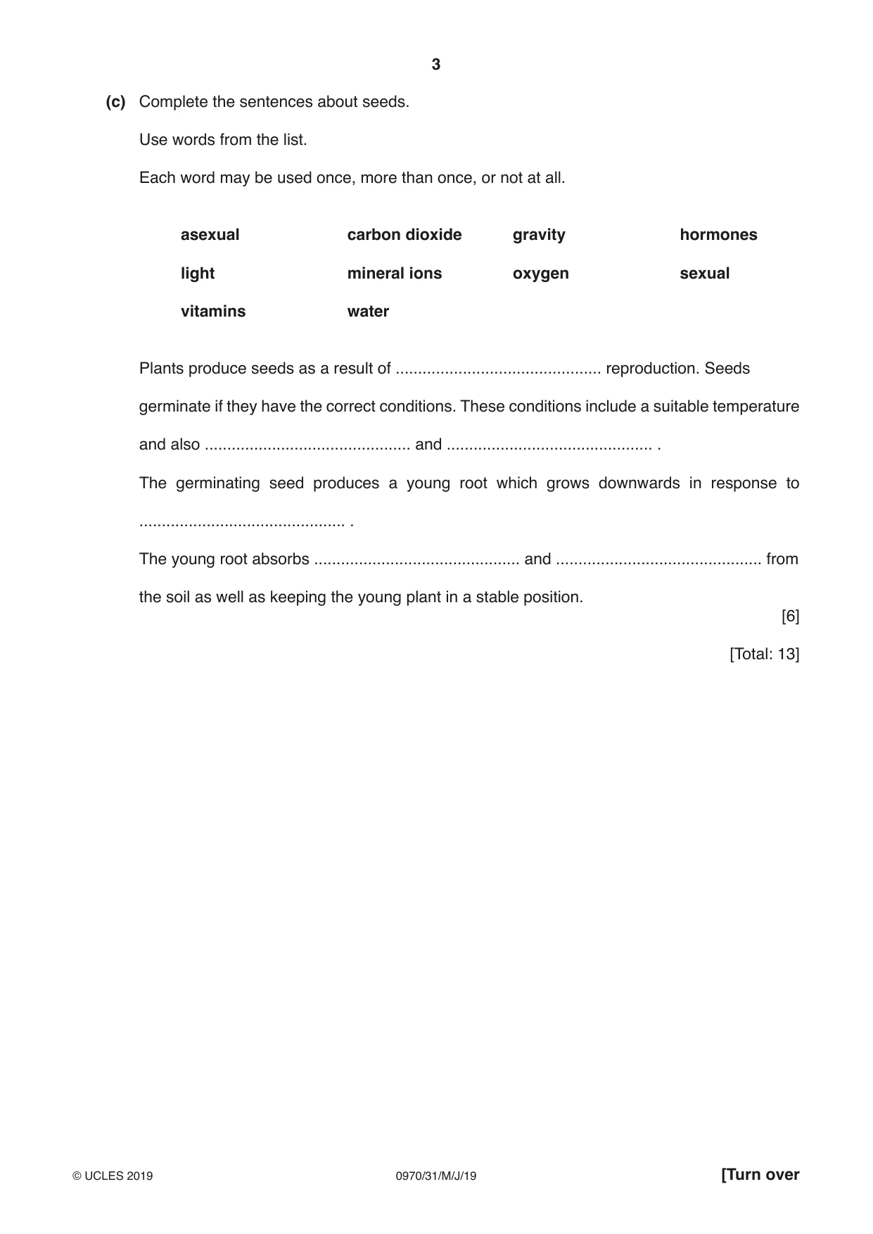 Cambridge IGCSE Biology (9-1) 0970 2019 May/June Paper 3 · Variant 1 question paper, page 3 of 20