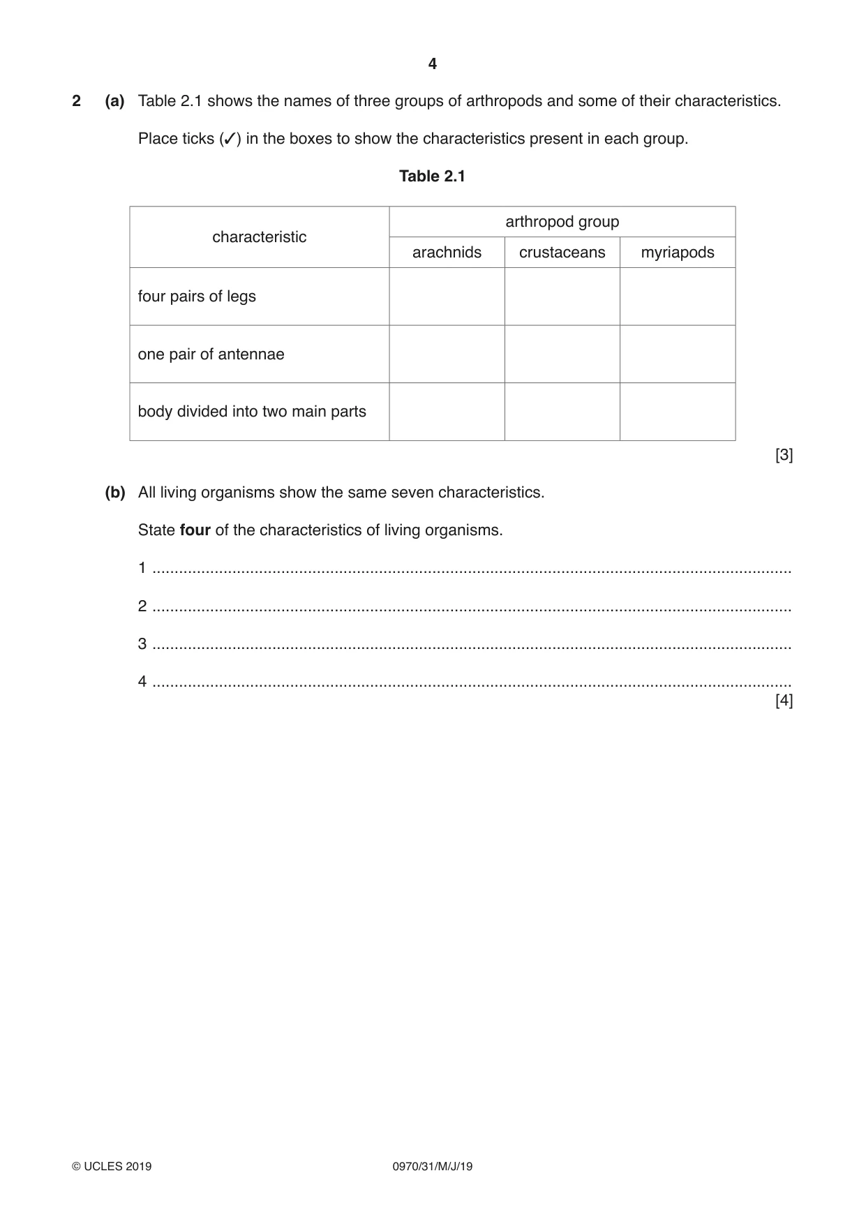 Cambridge IGCSE Biology (9-1) 0970 2019 May/June Paper 3 · Variant 1 question paper, page 4 of 20