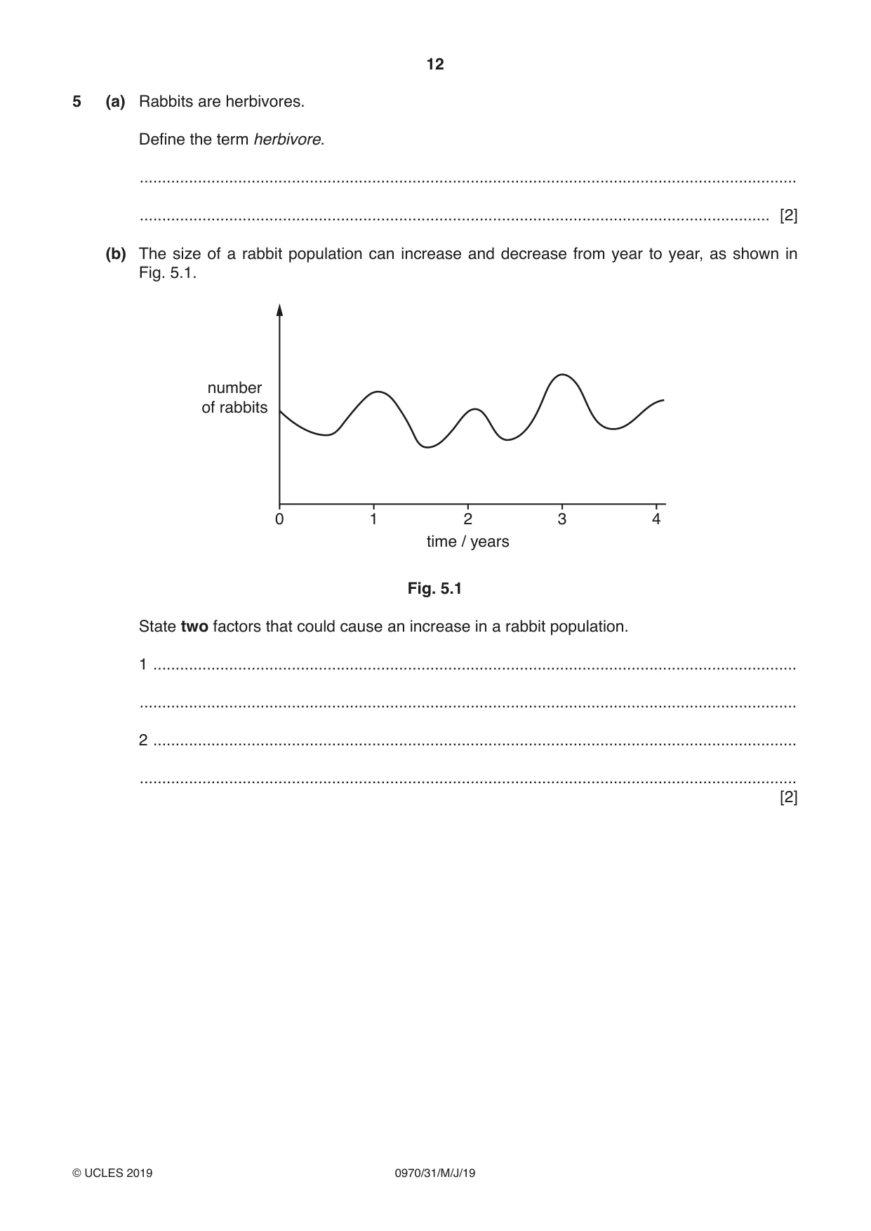 Cambridge IGCSE Biology (9-1) 0970 2019 May/June Paper 3 · Variant 1 question paper, page 12 of 20