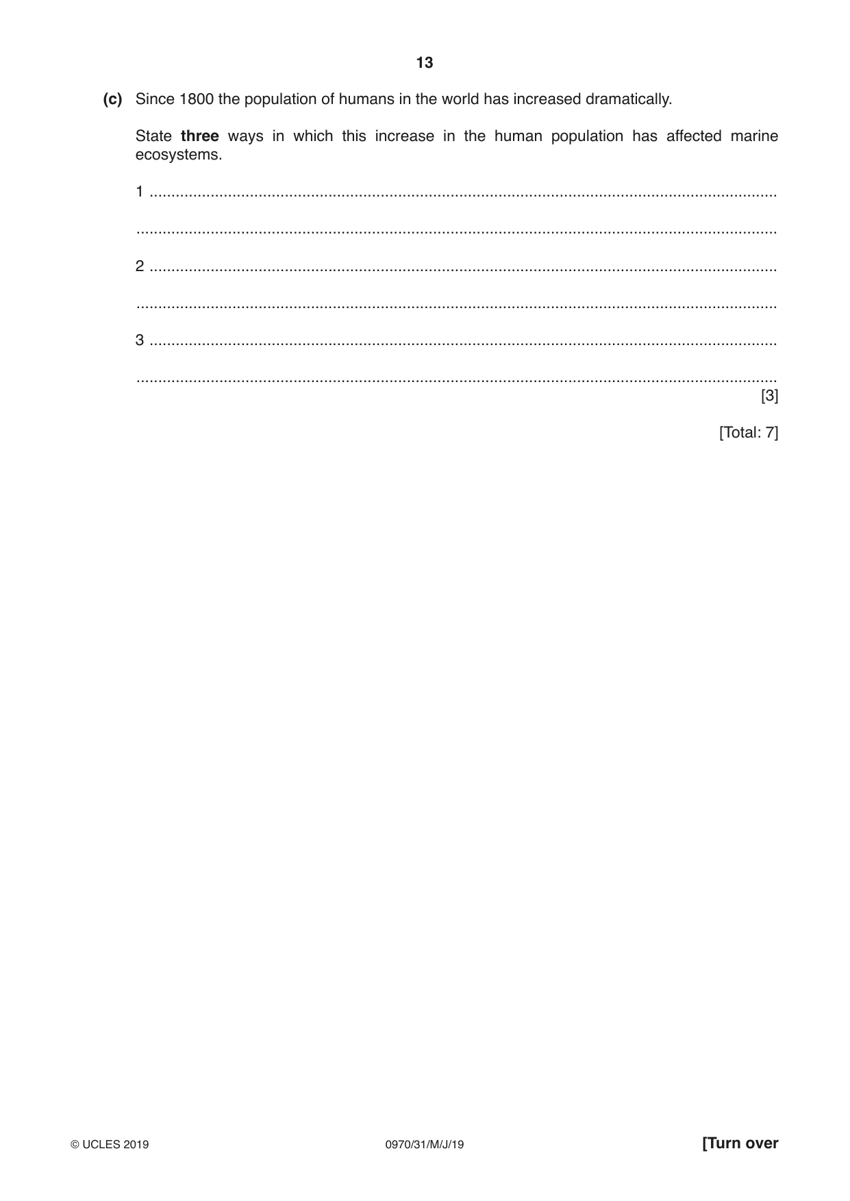 Cambridge IGCSE Biology (9-1) 0970 2019 May/June Paper 3 · Variant 1 question paper, page 13 of 20