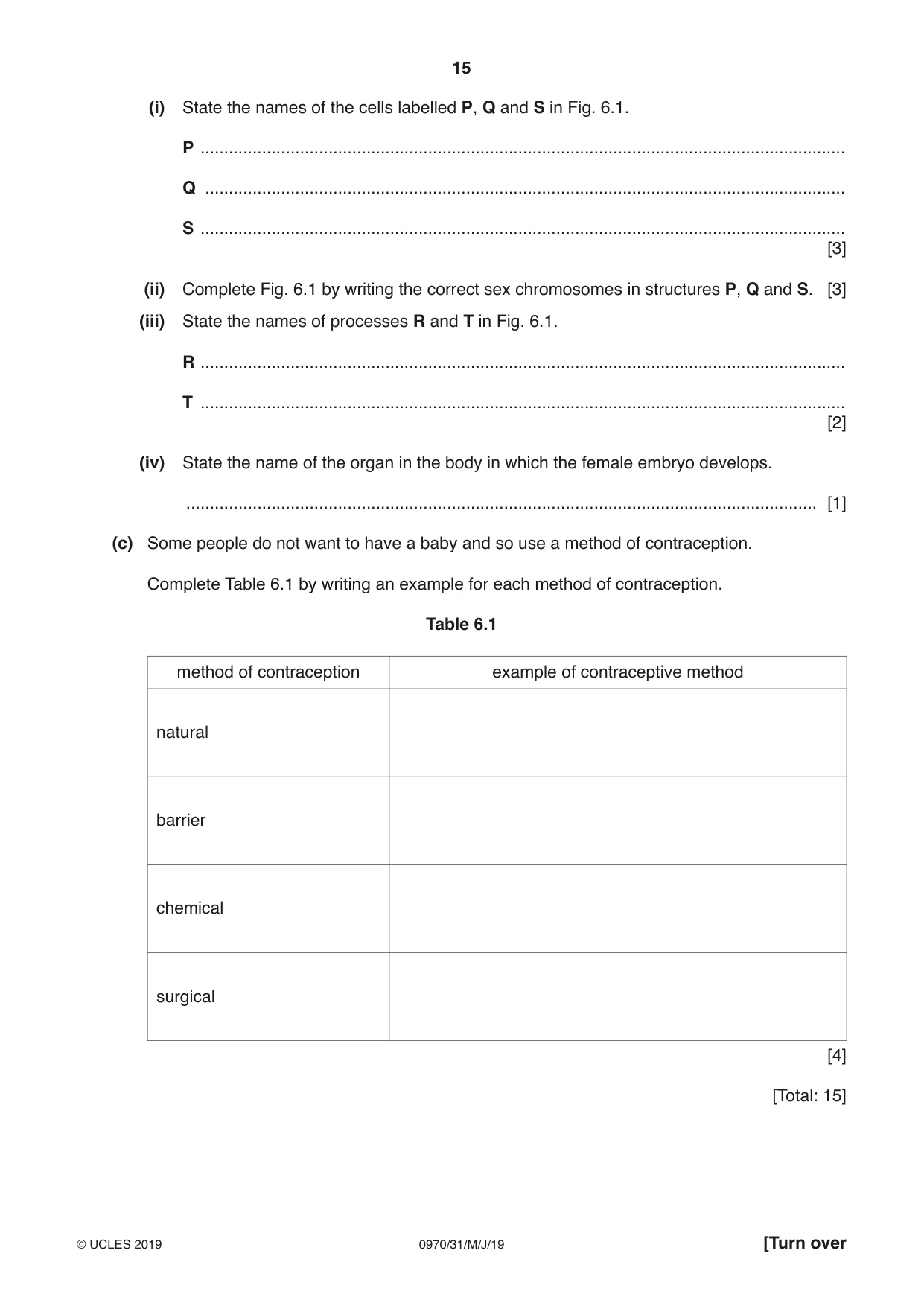 Cambridge IGCSE Biology (9-1) 0970 2019 May/June Paper 3 · Variant 1 question paper, page 15 of 20