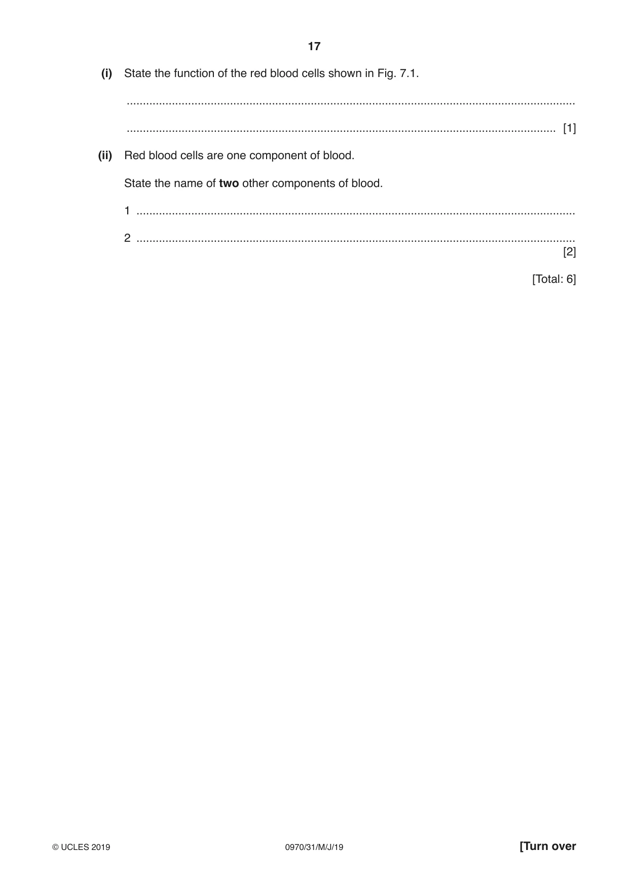 Cambridge IGCSE Biology (9-1) 0970 2019 May/June Paper 3 · Variant 1 question paper, page 17 of 20