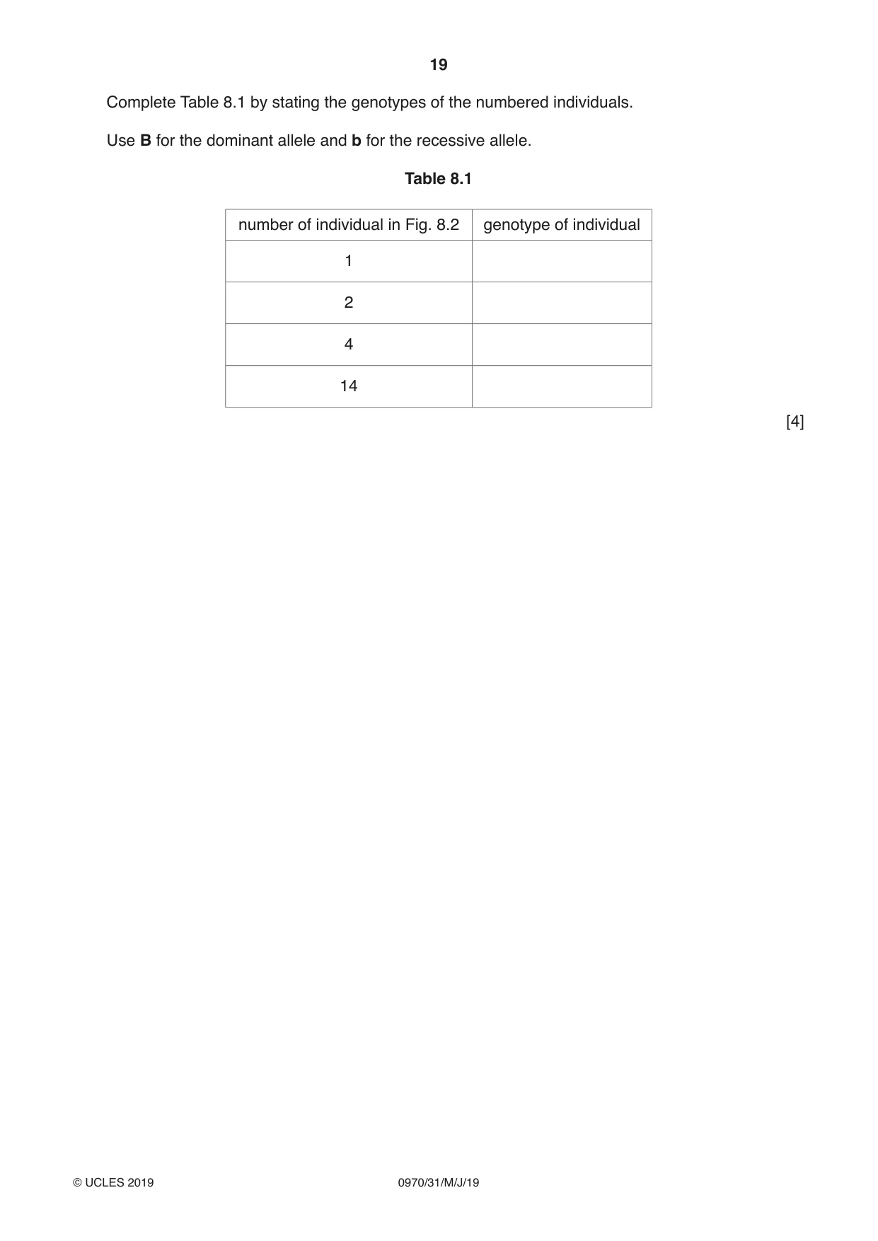 Cambridge IGCSE Biology (9-1) 0970 2019 May/June Paper 3 · Variant 1 question paper, page 19 of 20