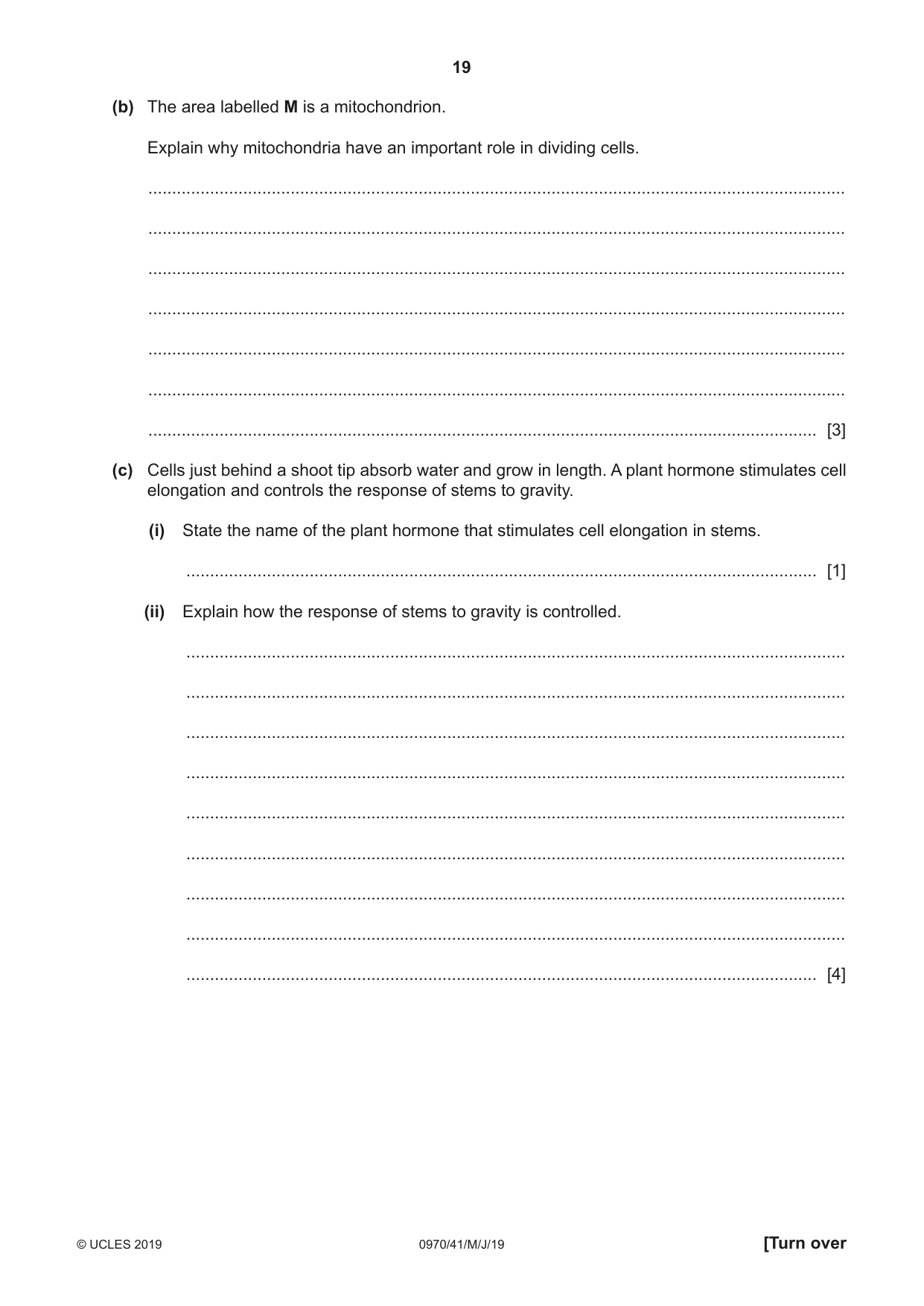 Cambridge IGCSE Biology (9-1) 0970 2019 May/June Paper 4 · Variant 1 question paper, page 19 of 20
