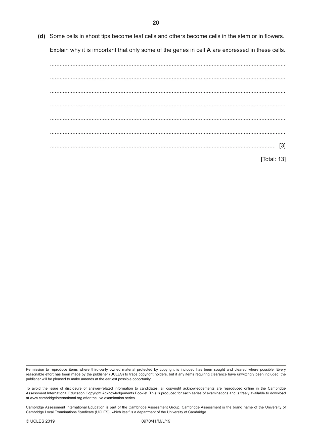 Cambridge IGCSE Biology (9-1) 0970 2019 May/June Paper 4 · Variant 1 question paper, page 20 of 20
