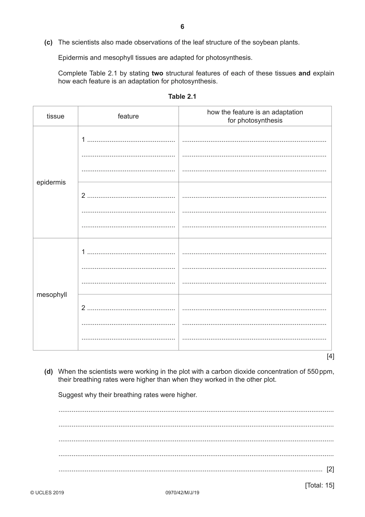 Cambridge IGCSE Biology (9-1) 0970 2019 May/June Paper 4 · Variant 2 question paper, page 6 of 20