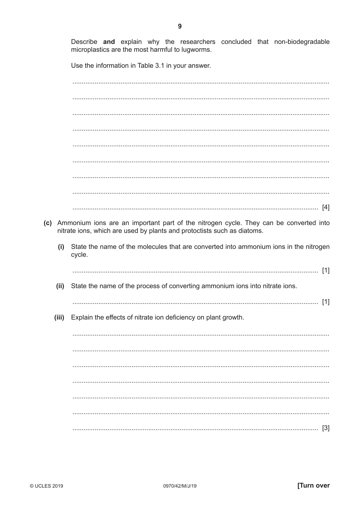 Cambridge IGCSE Biology (9-1) 0970 2019 May/June Paper 4 · Variant 2 question paper, page 9 of 20