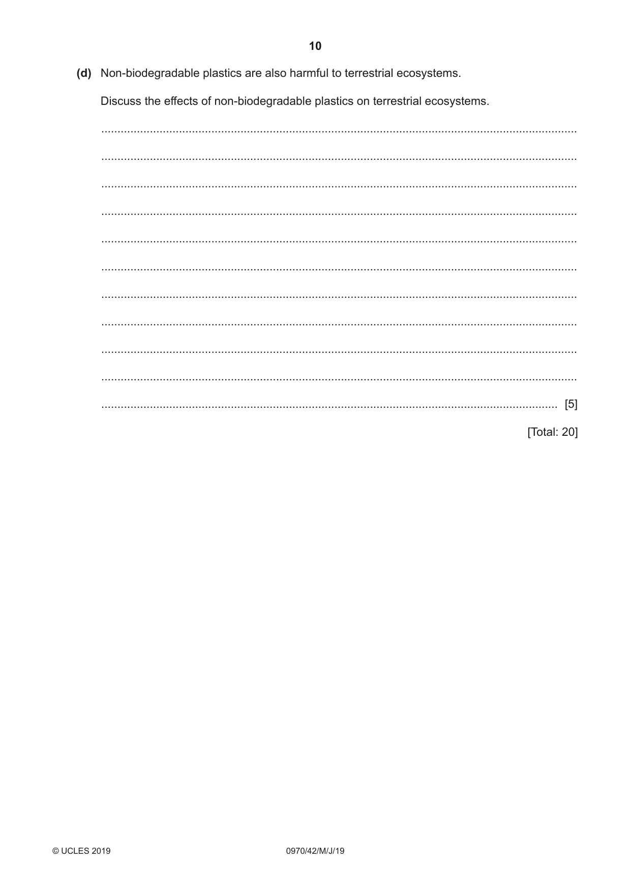 Cambridge IGCSE Biology (9-1) 0970 2019 May/June Paper 4 · Variant 2 question paper, page 10 of 20