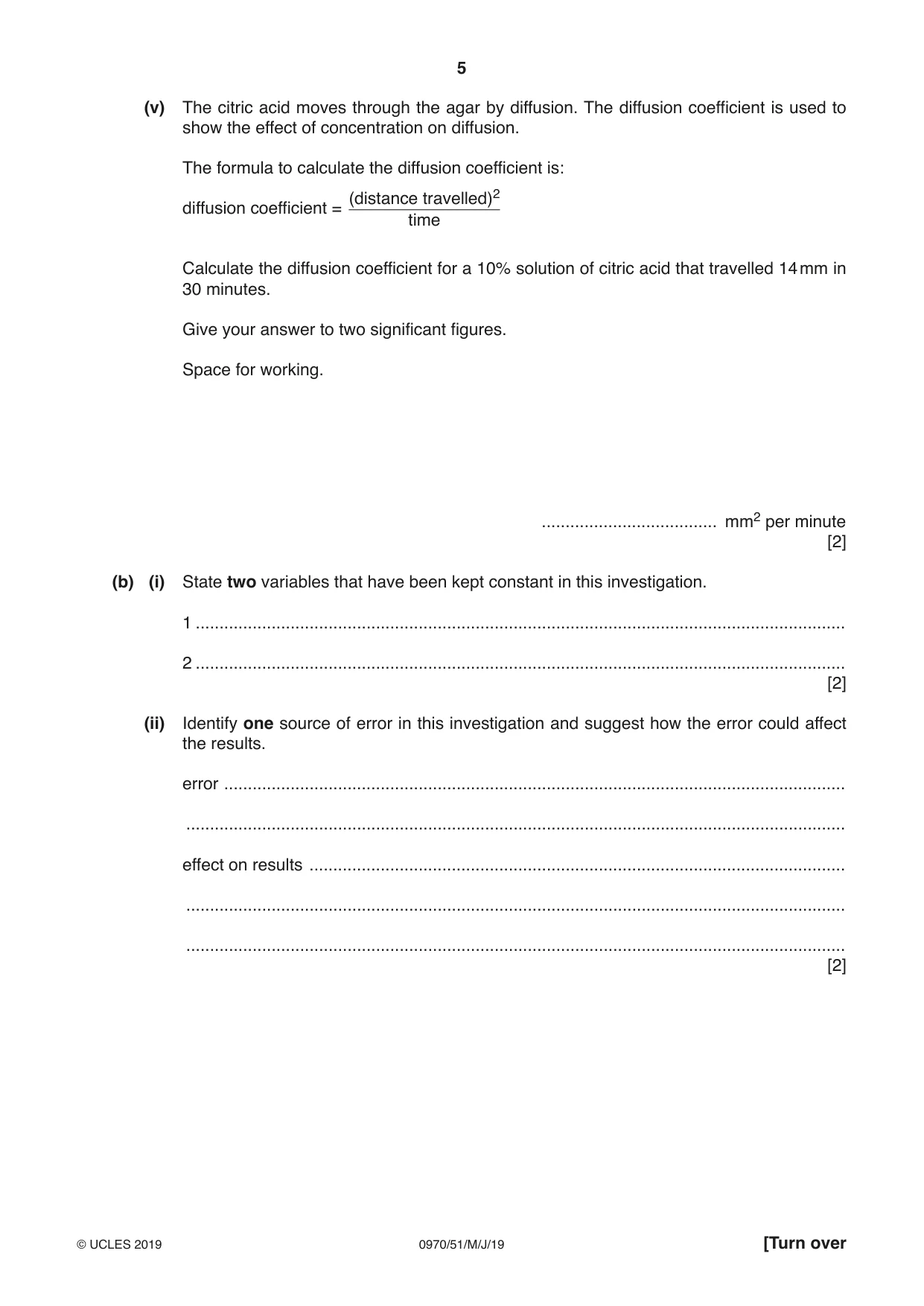 Cambridge IGCSE Biology (9-1) 0970 2019 May/June Paper 5 · Variant 1 question paper, page 5 of 16