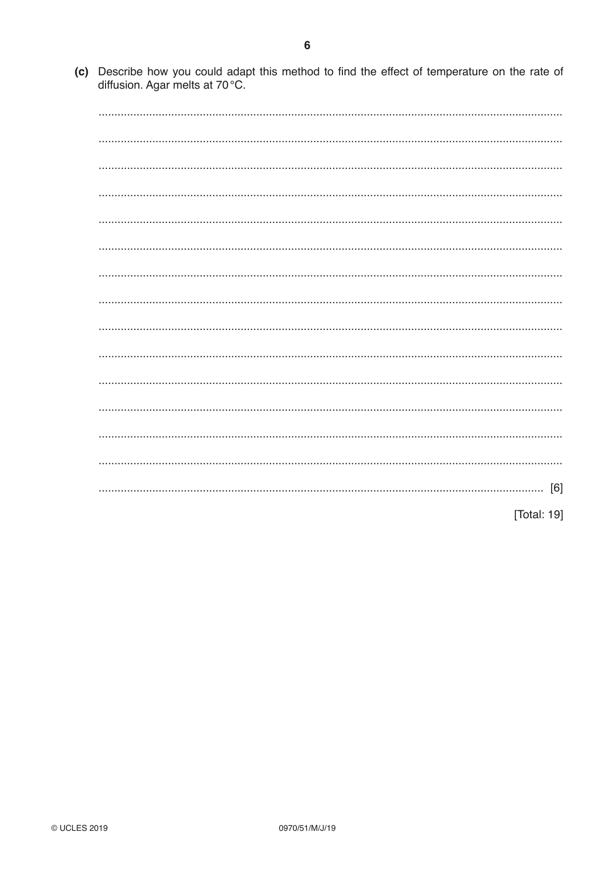 Cambridge IGCSE Biology (9-1) 0970 2019 May/June Paper 5 · Variant 1 question paper, page 6 of 16