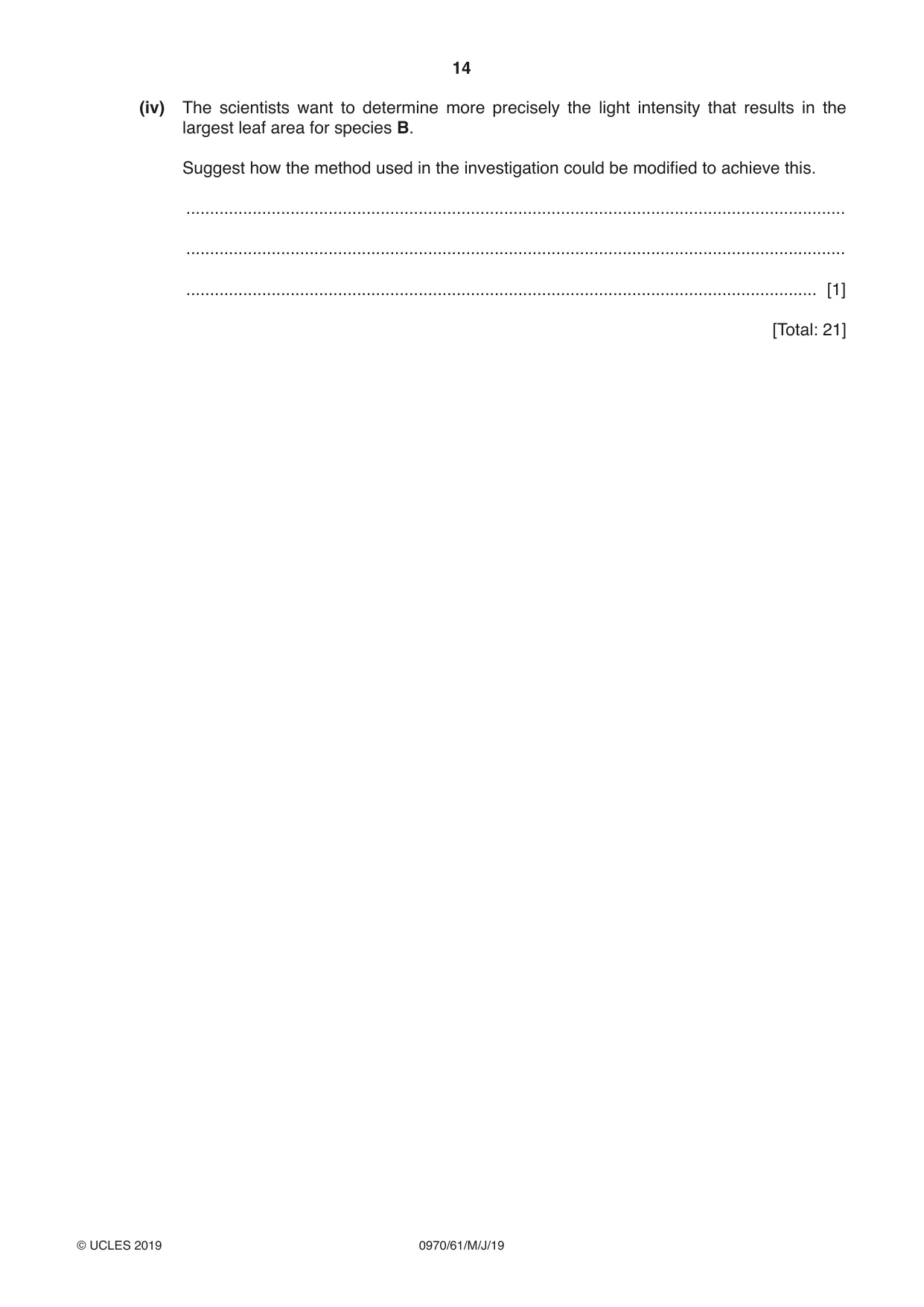 Cambridge IGCSE Biology (9-1) 0970 2019 May/June Paper 6 · Variant 1 question paper, page 14 of 16
