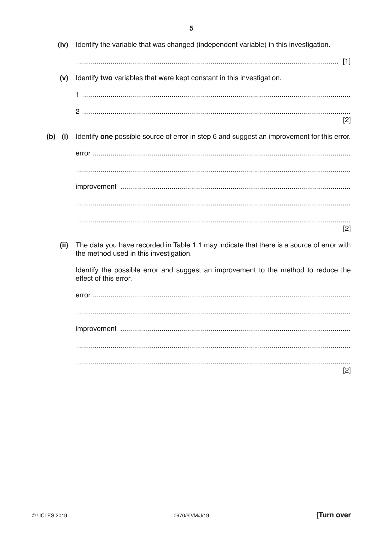 Cambridge IGCSE Biology (9-1) 0970 2019 May/June Paper 6 · Variant 2 question paper, page 5 of 12
