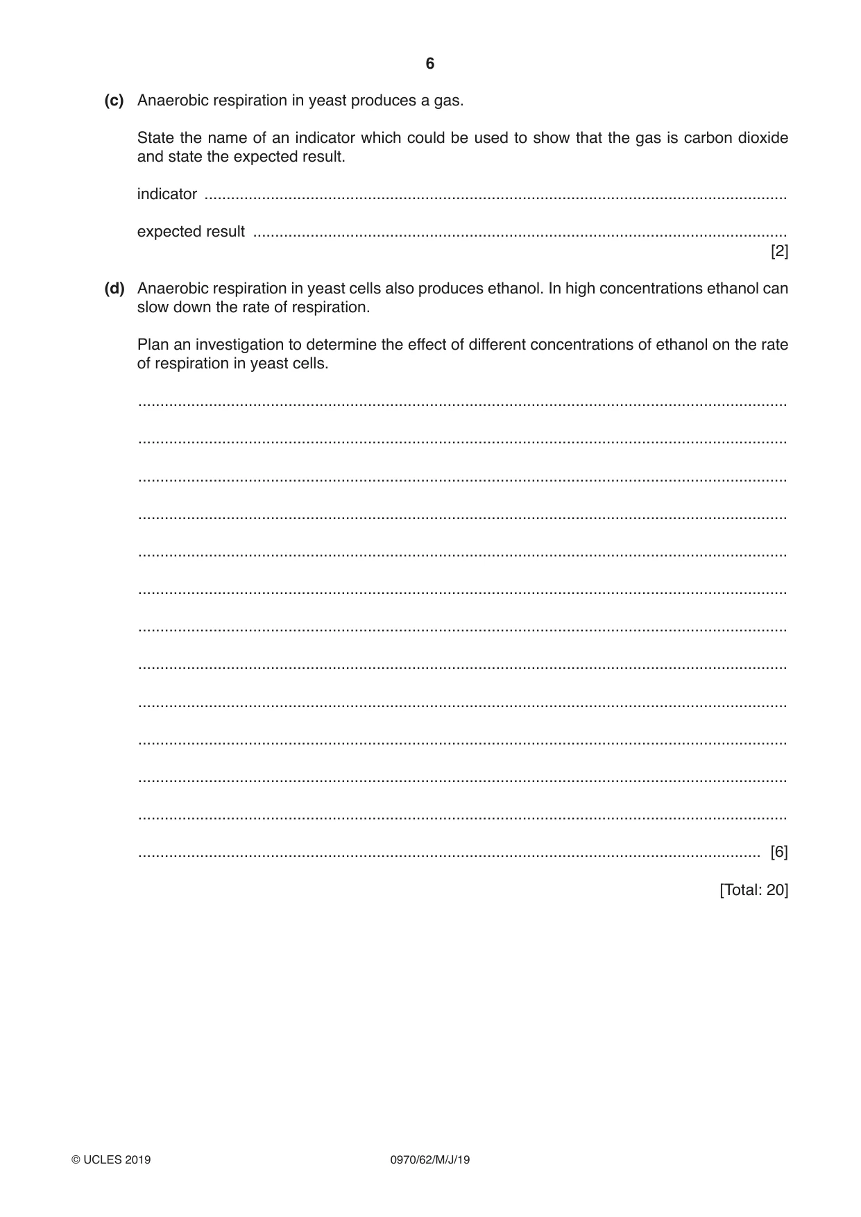 Cambridge IGCSE Biology (9-1) 0970 2019 May/June Paper 6 · Variant 2 question paper, page 6 of 12