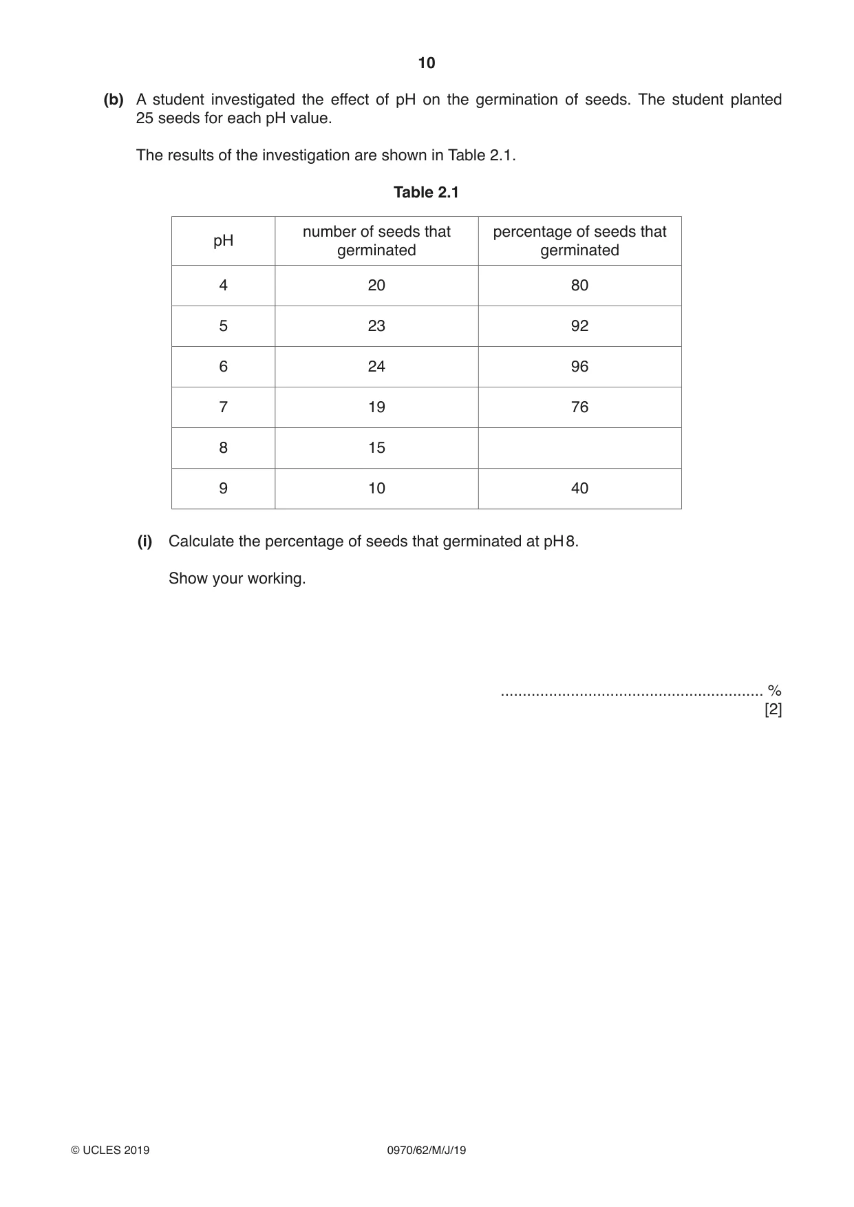 Cambridge IGCSE Biology (9-1) 0970 2019 May/June Paper 6 · Variant 2 question paper, page 10 of 12
