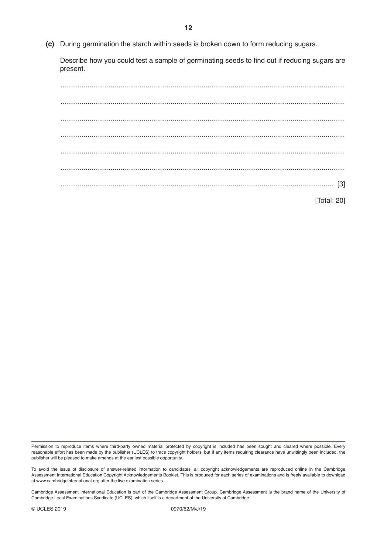 Cambridge IGCSE Biology (9-1) 0970 2019 May/June Paper 6 · Variant 2 question paper, page 12 of 12
