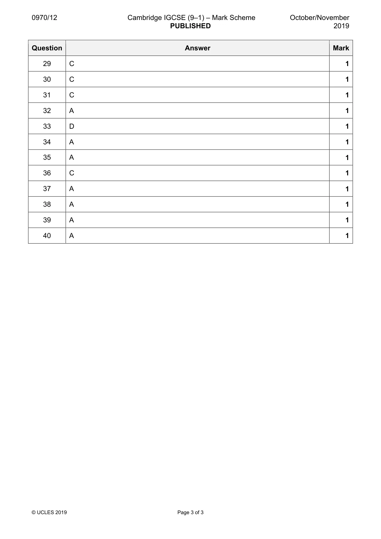 Mark scheme, page 3 of 3