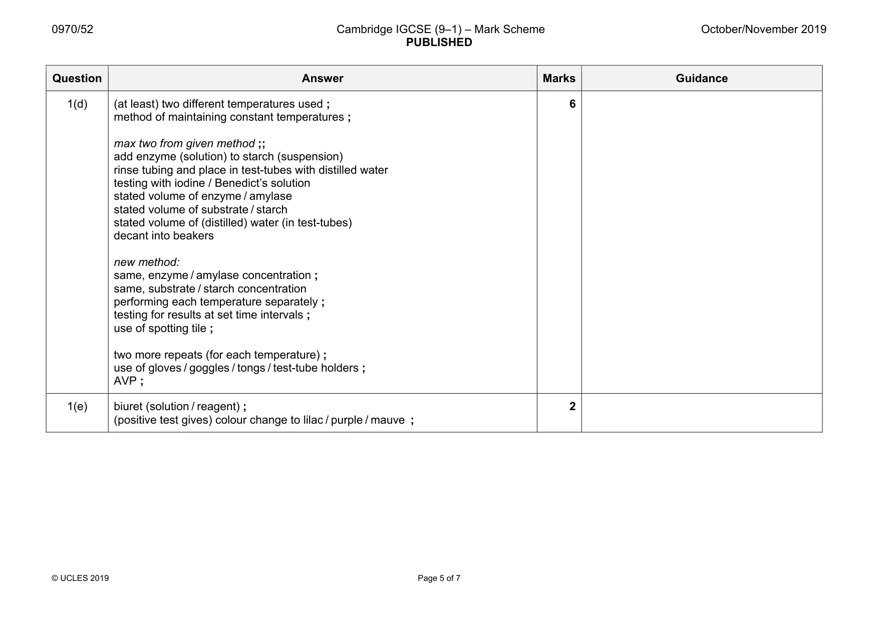 Mark scheme, page 5 of 7