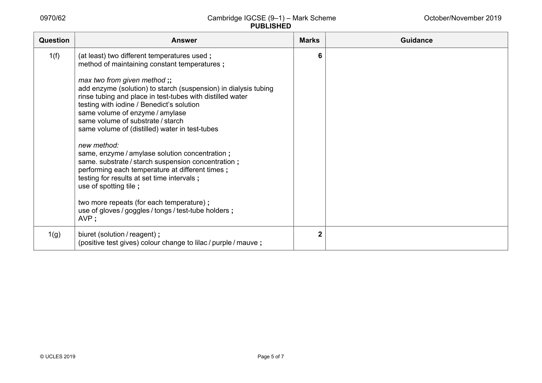 Mark scheme, page 5 of 7