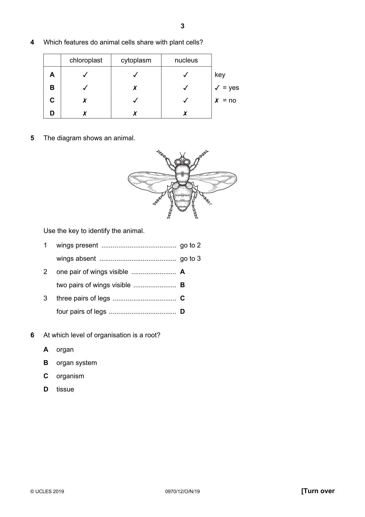 Cambridge IGCSE Biology (9-1) 0970 2019 Oct/Nov Paper 1 · Variant 2 question paper, page 3 of 16