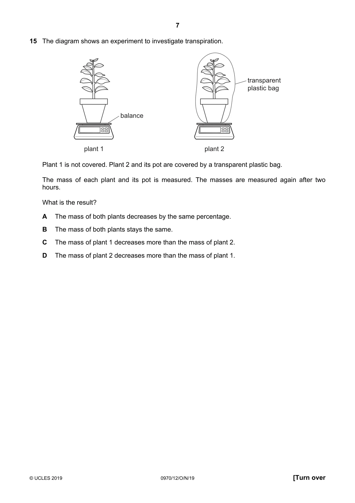 Cambridge IGCSE Biology (9-1) 0970 2019 Oct/Nov Paper 1 · Variant 2 question paper, page 7 of 16