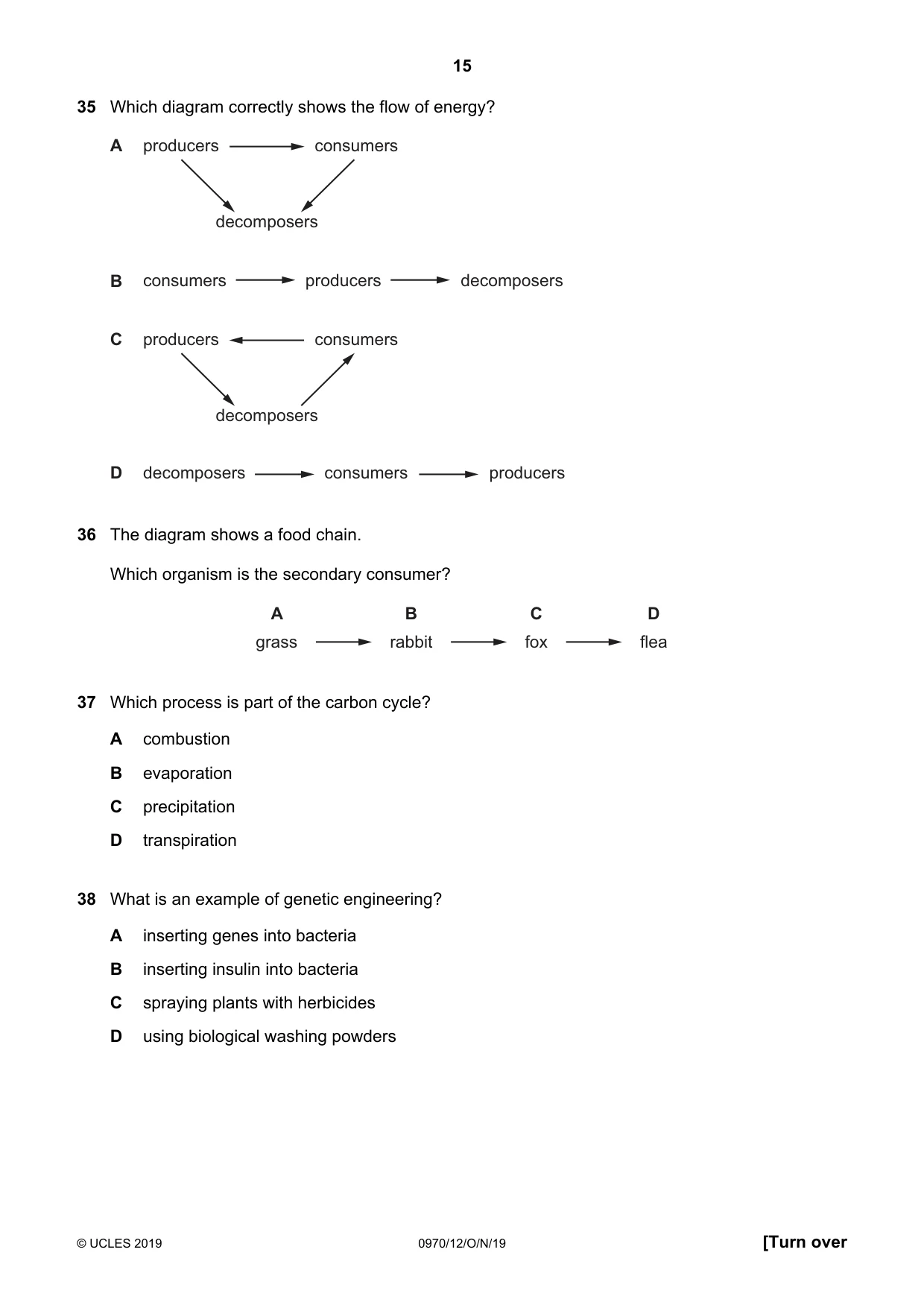Cambridge IGCSE Biology (9-1) 0970 2019 Oct/Nov Paper 1 · Variant 2 question paper, page 15 of 16