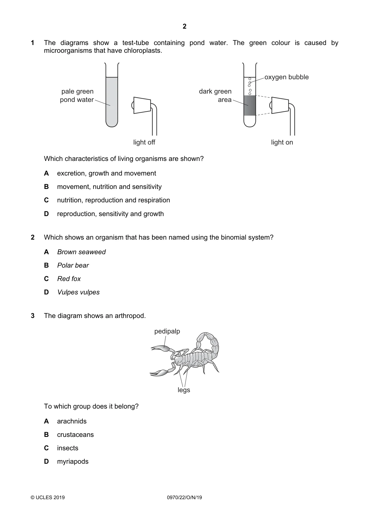 Cambridge IGCSE Biology (9-1) 0970 2019 Oct/Nov Paper 2 · Variant 2 question paper, page 2 of 16