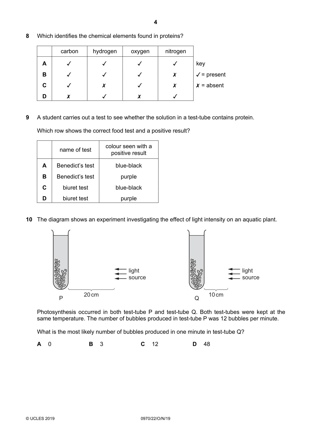 Cambridge IGCSE Biology (9-1) 0970 2019 Oct/Nov Paper 2 · Variant 2 question paper, page 4 of 16