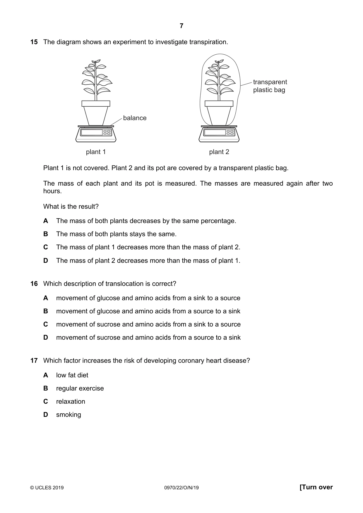 Cambridge IGCSE Biology (9-1) 0970 2019 Oct/Nov Paper 2 · Variant 2 question paper, page 7 of 16