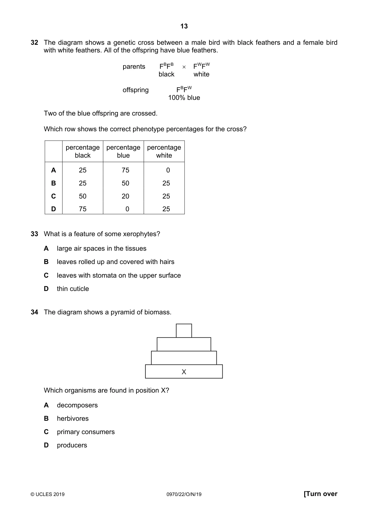 Cambridge IGCSE Biology (9-1) 0970 2019 Oct/Nov Paper 2 · Variant 2 question paper, page 13 of 16
