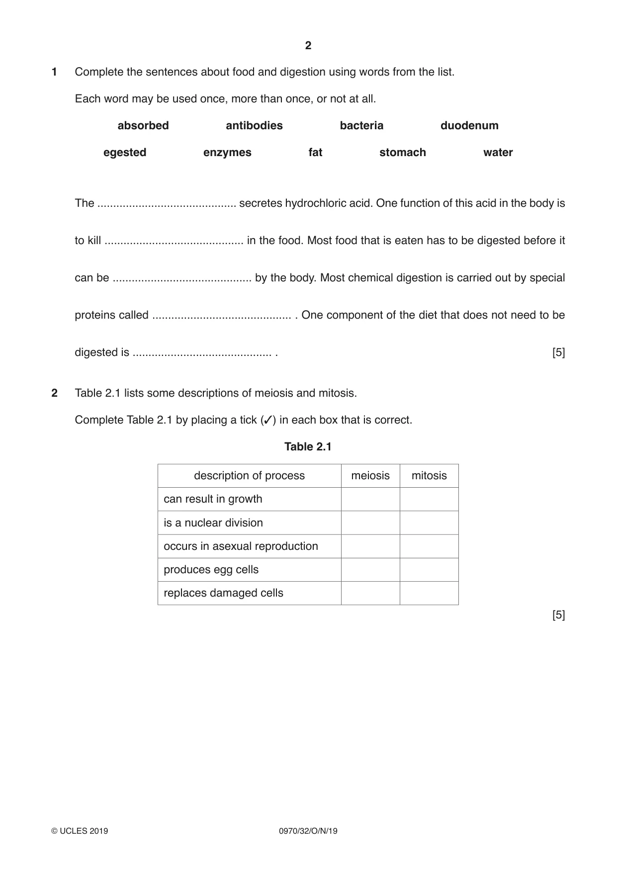 Cambridge IGCSE Biology (9-1) 0970 2019 Oct/Nov Paper 3 · Variant 2 question paper, page 2 of 20