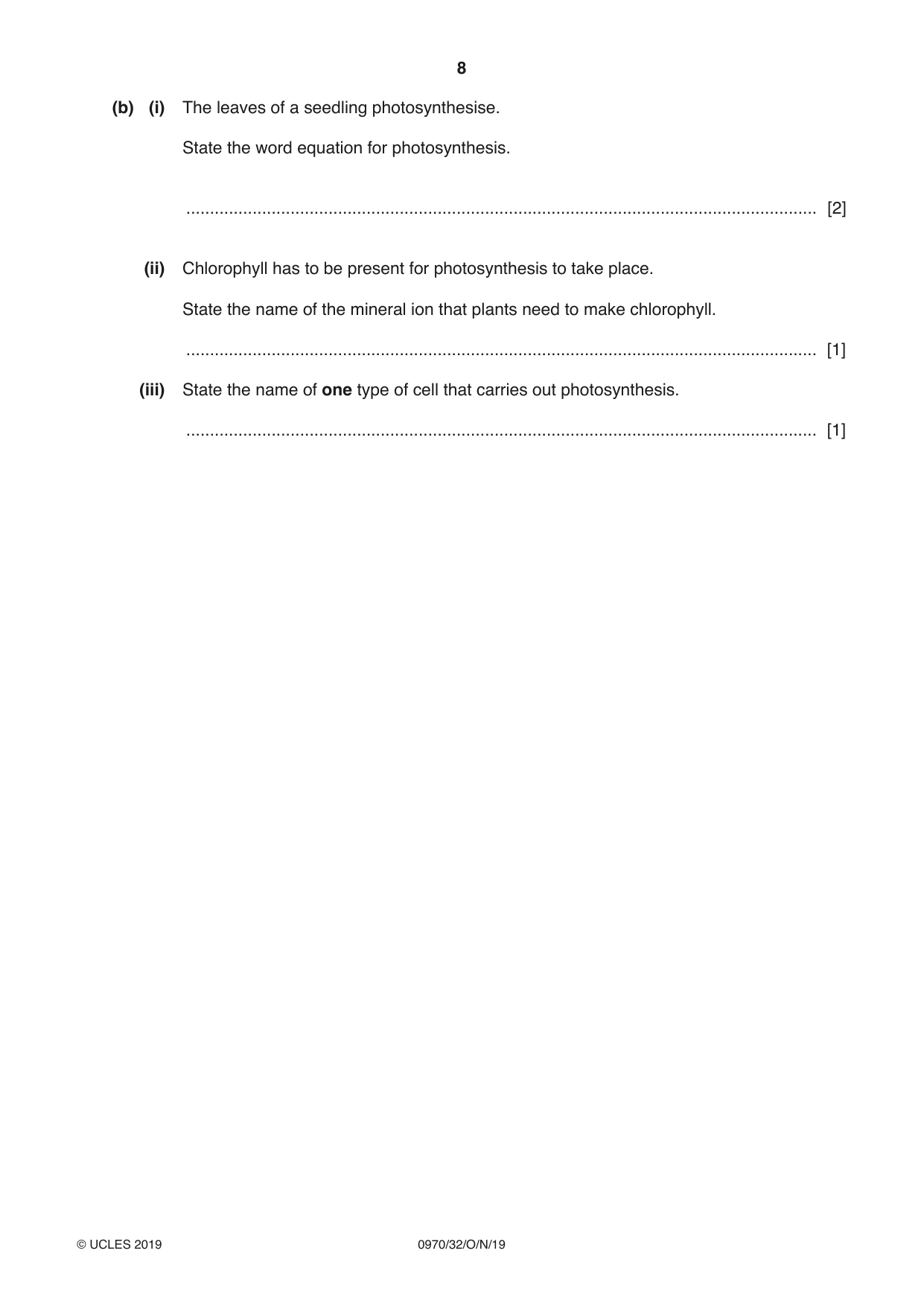 Cambridge IGCSE Biology (9-1) 0970 2019 Oct/Nov Paper 3 · Variant 2 question paper, page 8 of 20