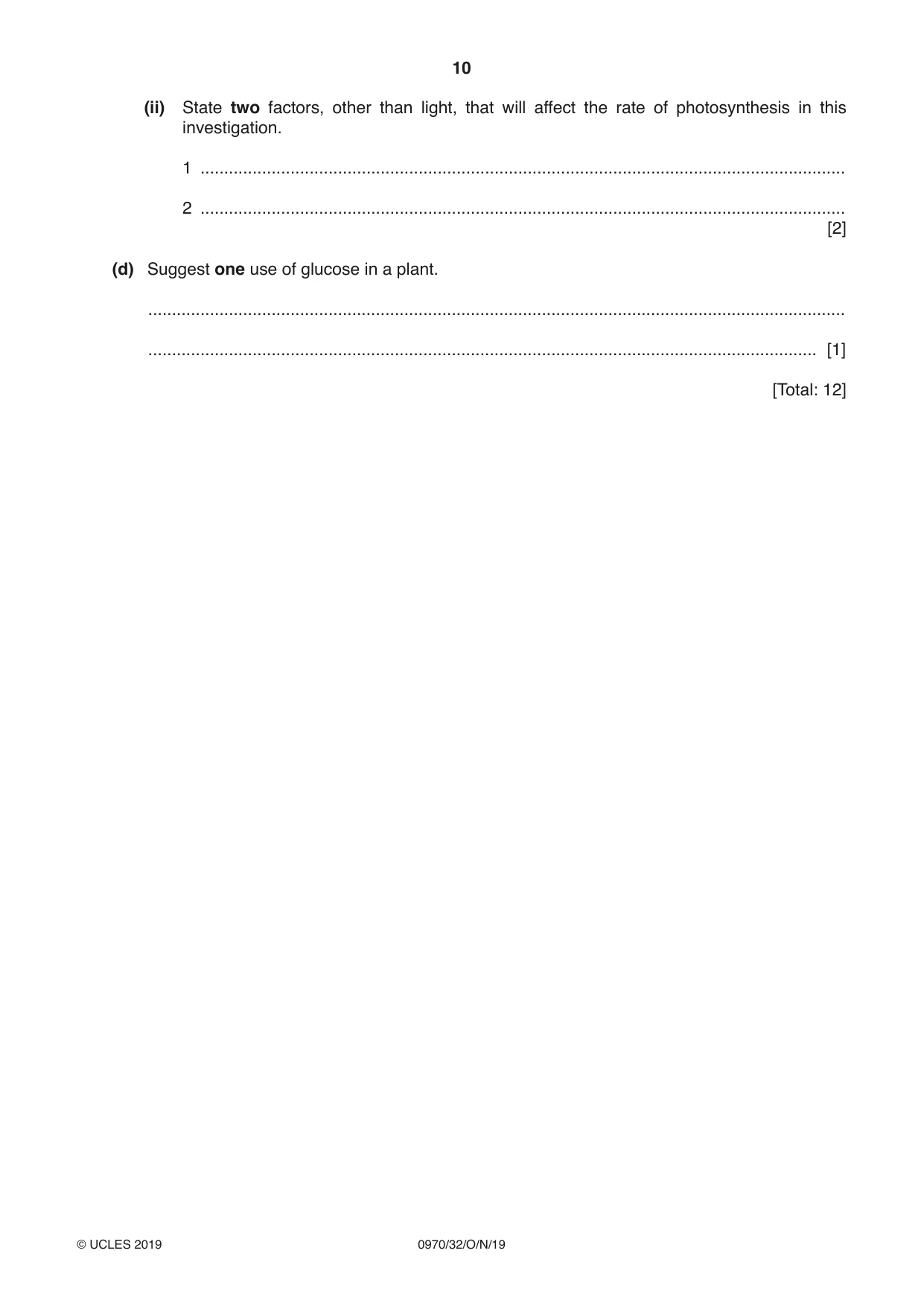 Cambridge IGCSE Biology (9-1) 0970 2019 Oct/Nov Paper 3 · Variant 2 question paper, page 10 of 20