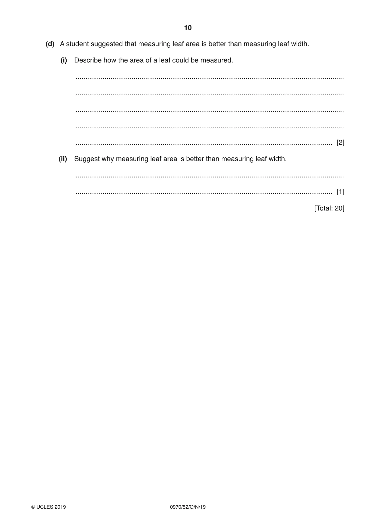 Cambridge IGCSE Biology (9-1) 0970 2019 Oct/Nov Paper 5 · Variant 2 question paper, page 10 of 12