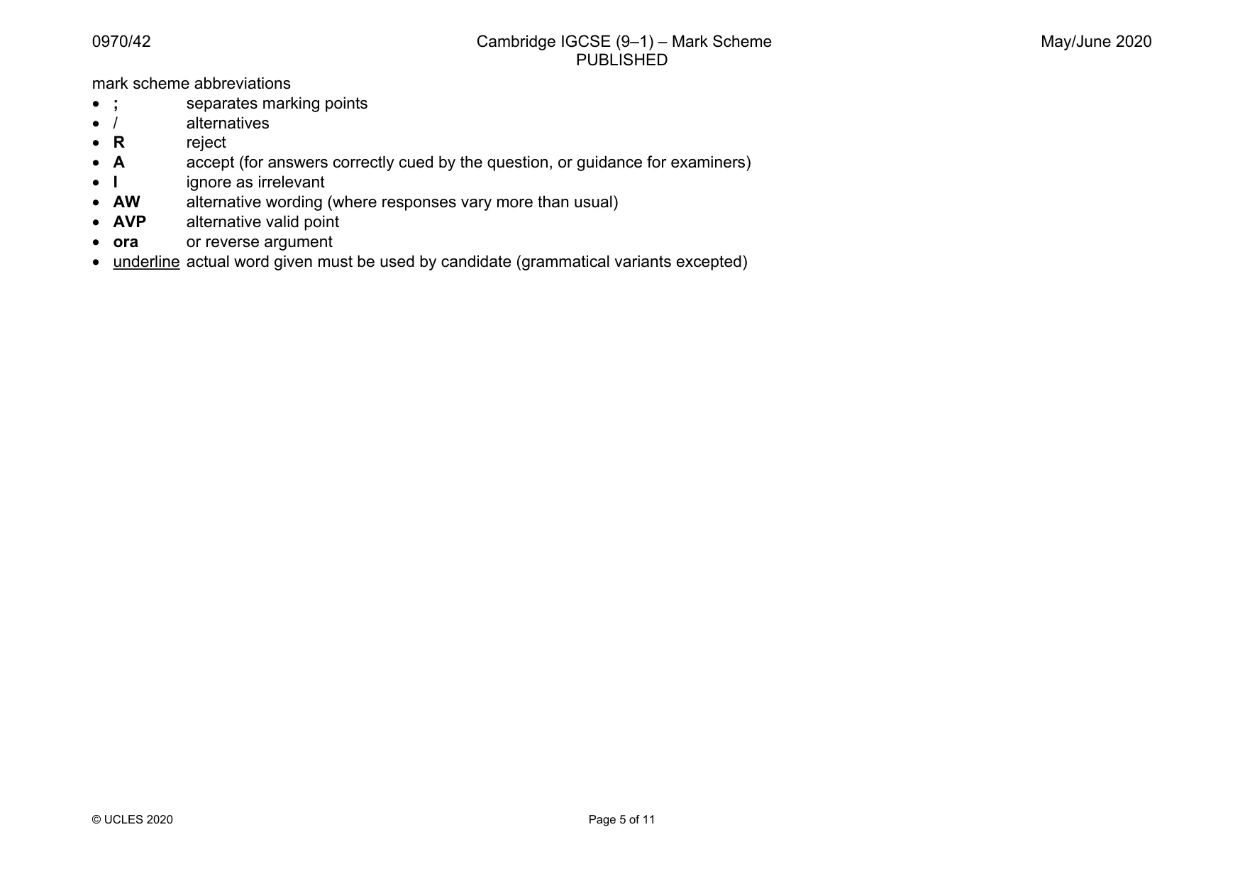Mark scheme, page 5 of 11