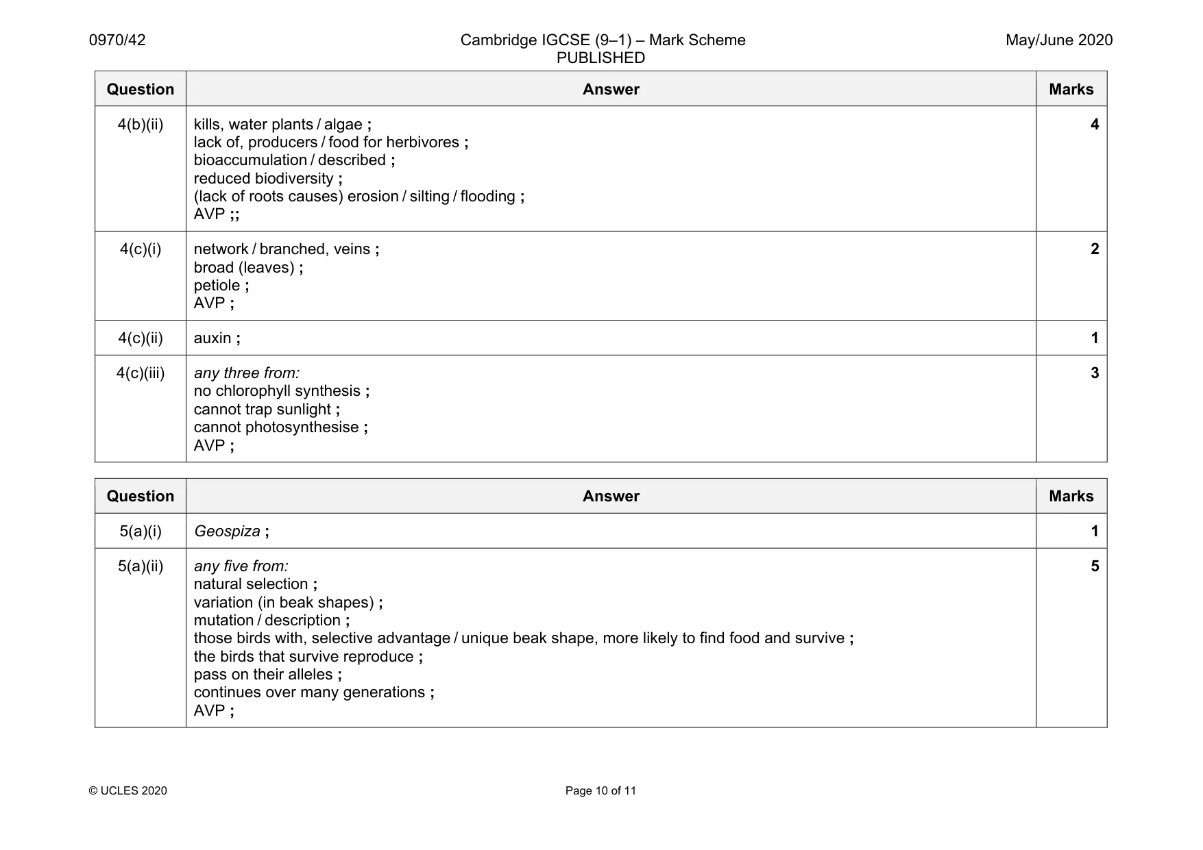 Mark scheme, page 10 of 11