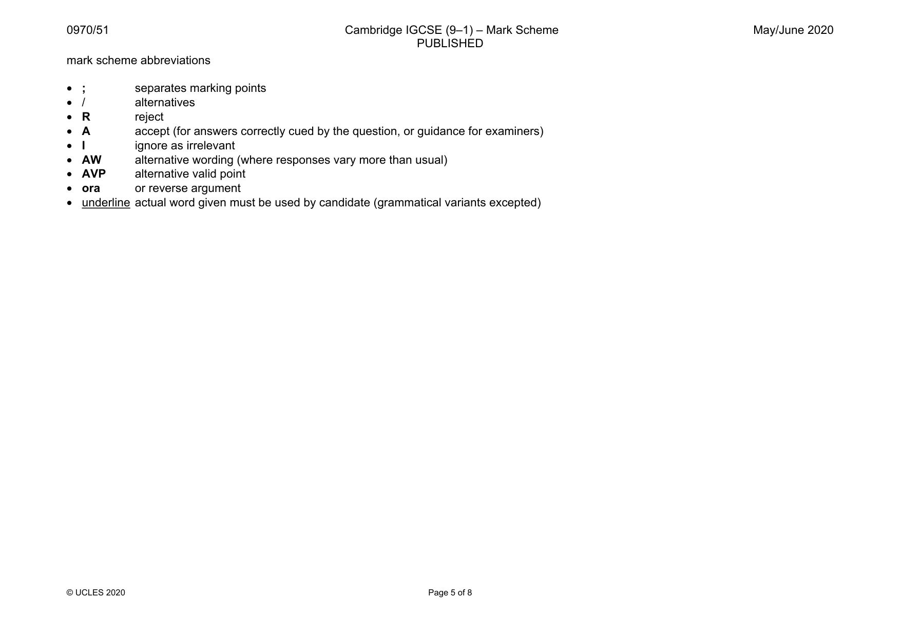 Mark scheme, page 5 of 8