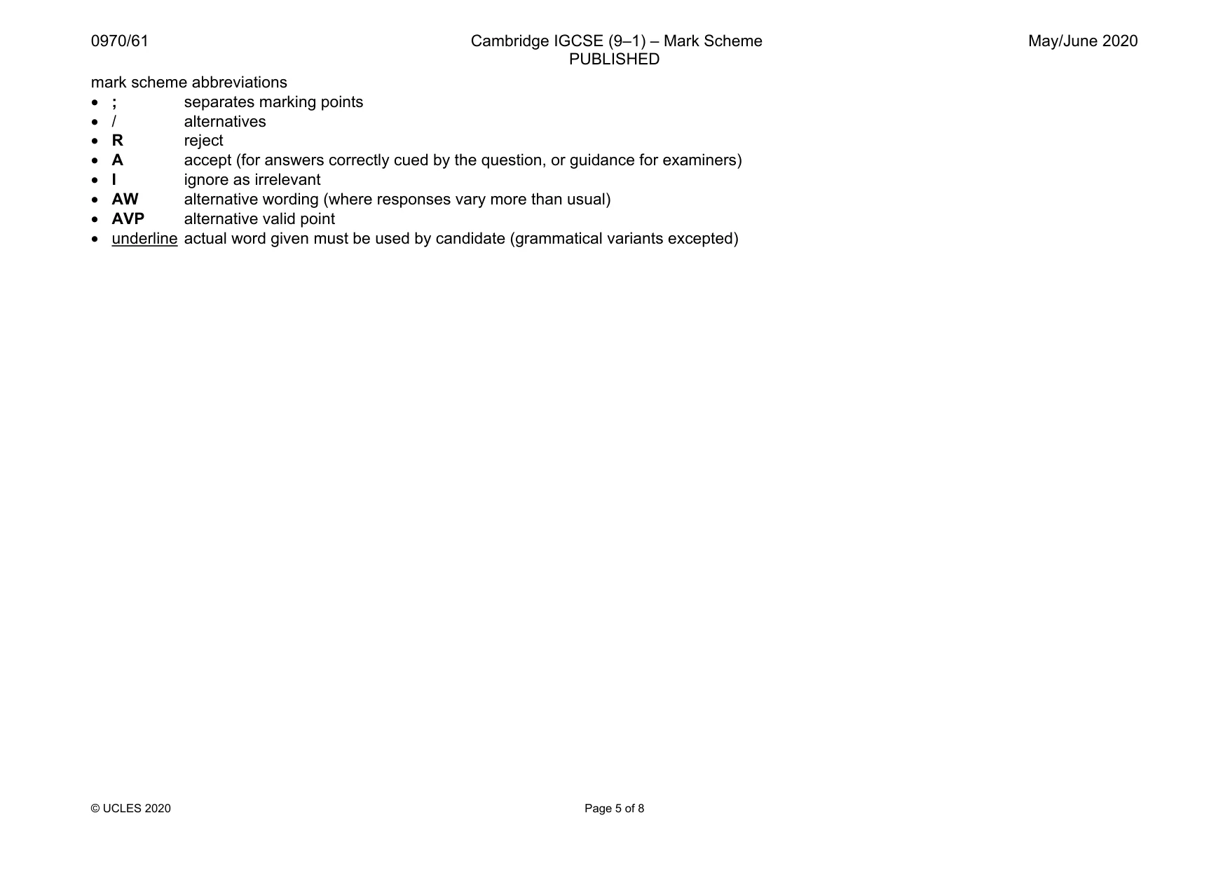 Mark scheme, page 5 of 8