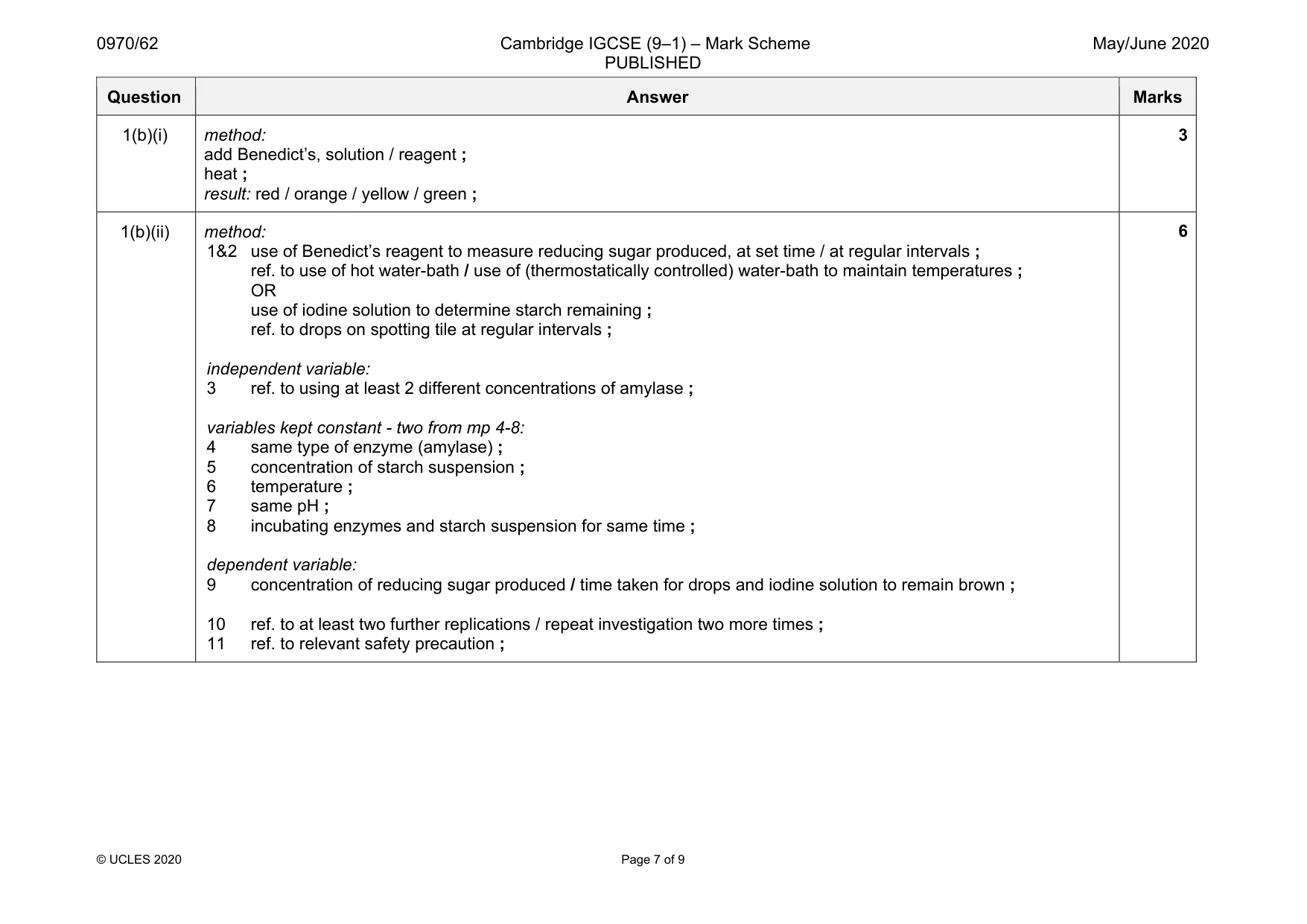 Mark scheme, page 7 of 9