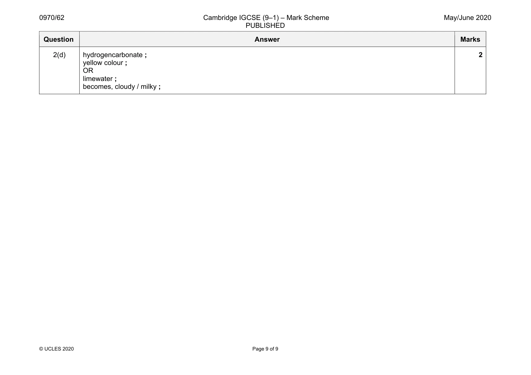 Mark scheme, page 9 of 9