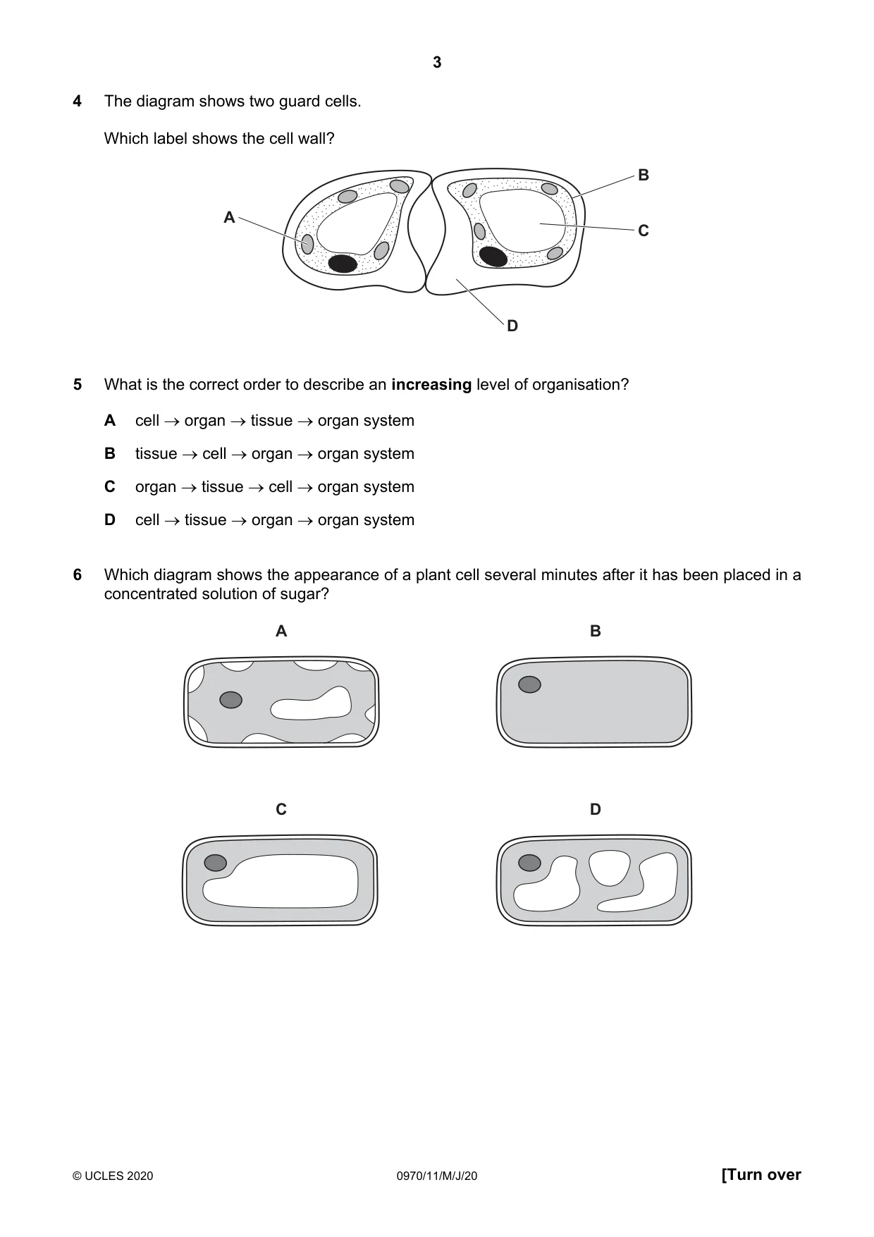 Cambridge IGCSE Biology (9-1) 0970 2020 May/June Paper 1 · Variant 1 question paper, page 3 of 16