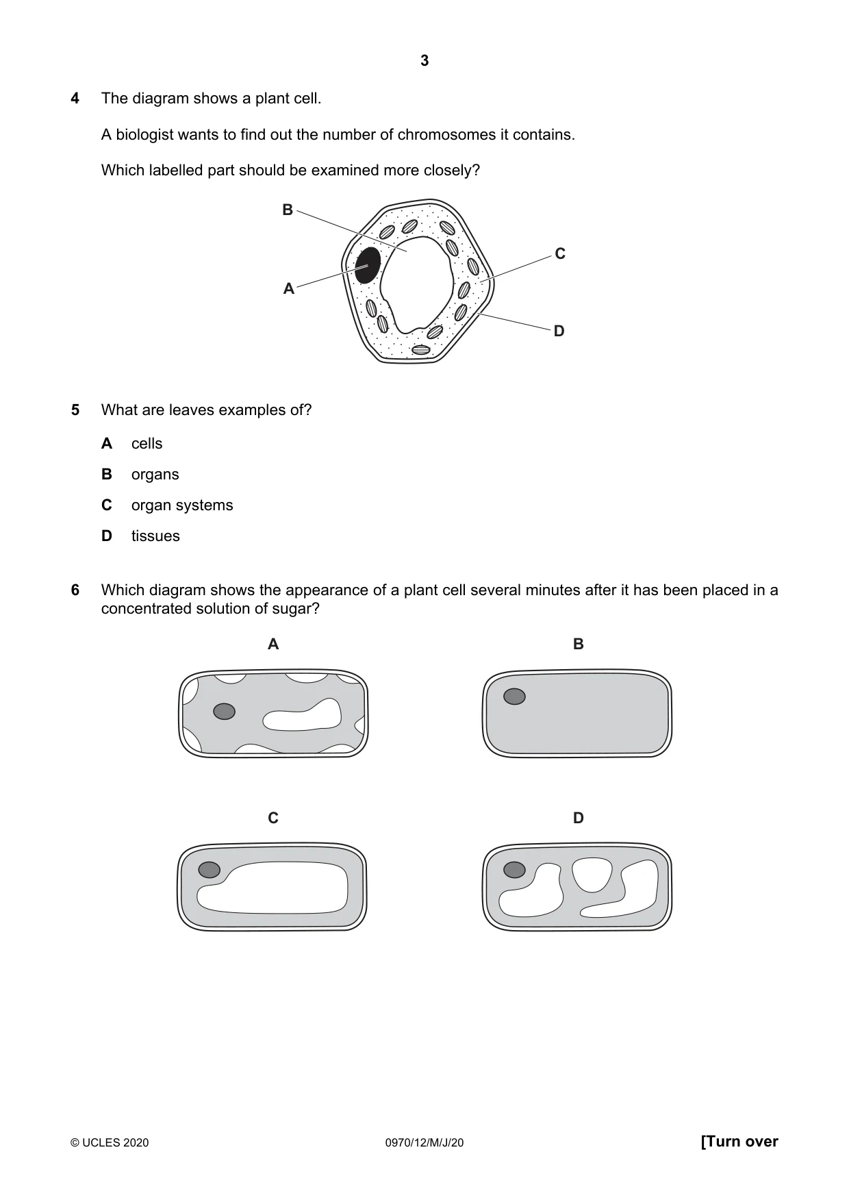 Cambridge IGCSE Biology (9-1) 0970 2020 May/June Paper 1 · Variant 2 question paper, page 3 of 16