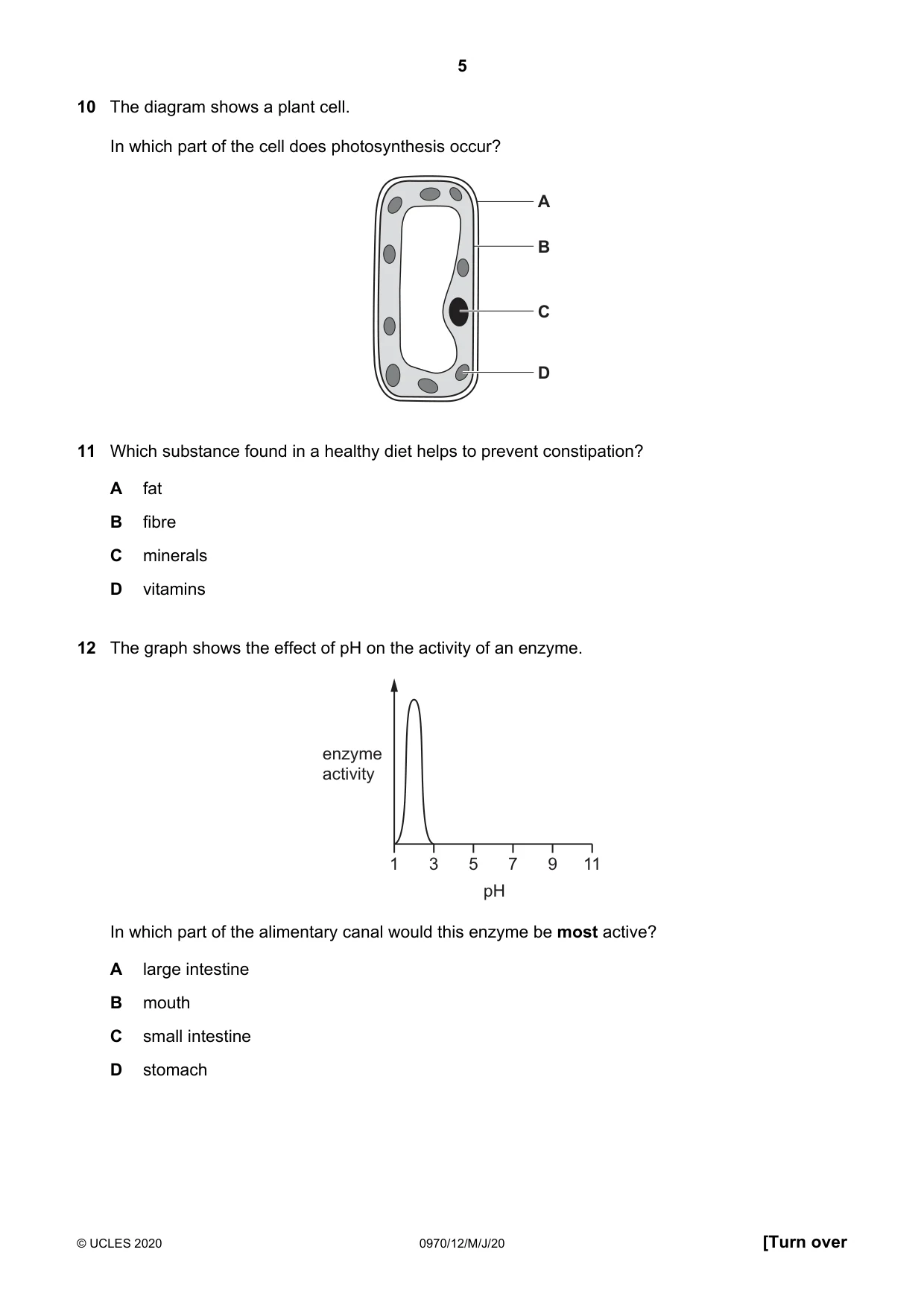 Cambridge IGCSE Biology (9-1) 0970 2020 May/June Paper 1 · Variant 2 question paper, page 5 of 16