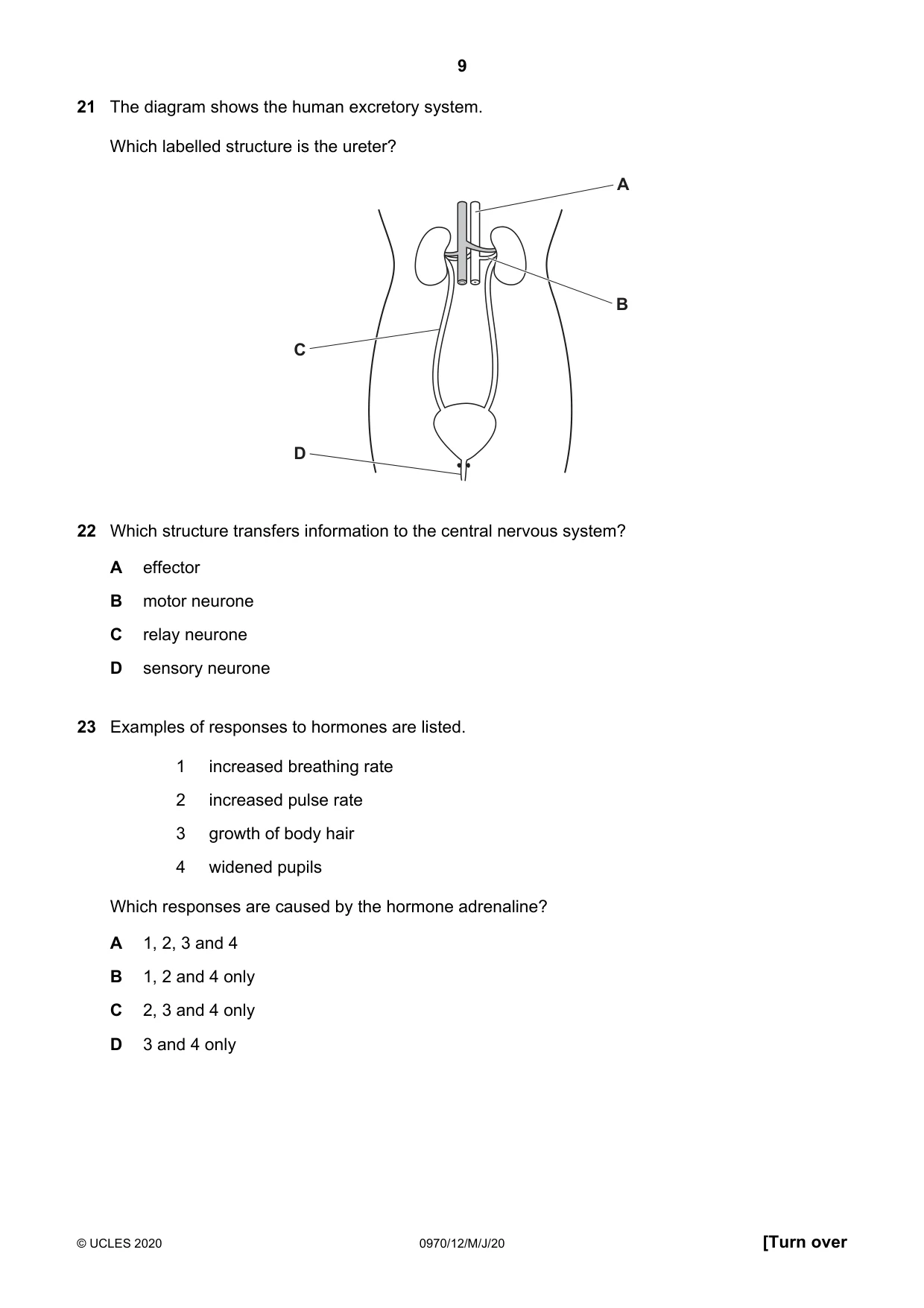 Cambridge IGCSE Biology (9-1) 0970 2020 May/June Paper 1 · Variant 2 question paper, page 9 of 16