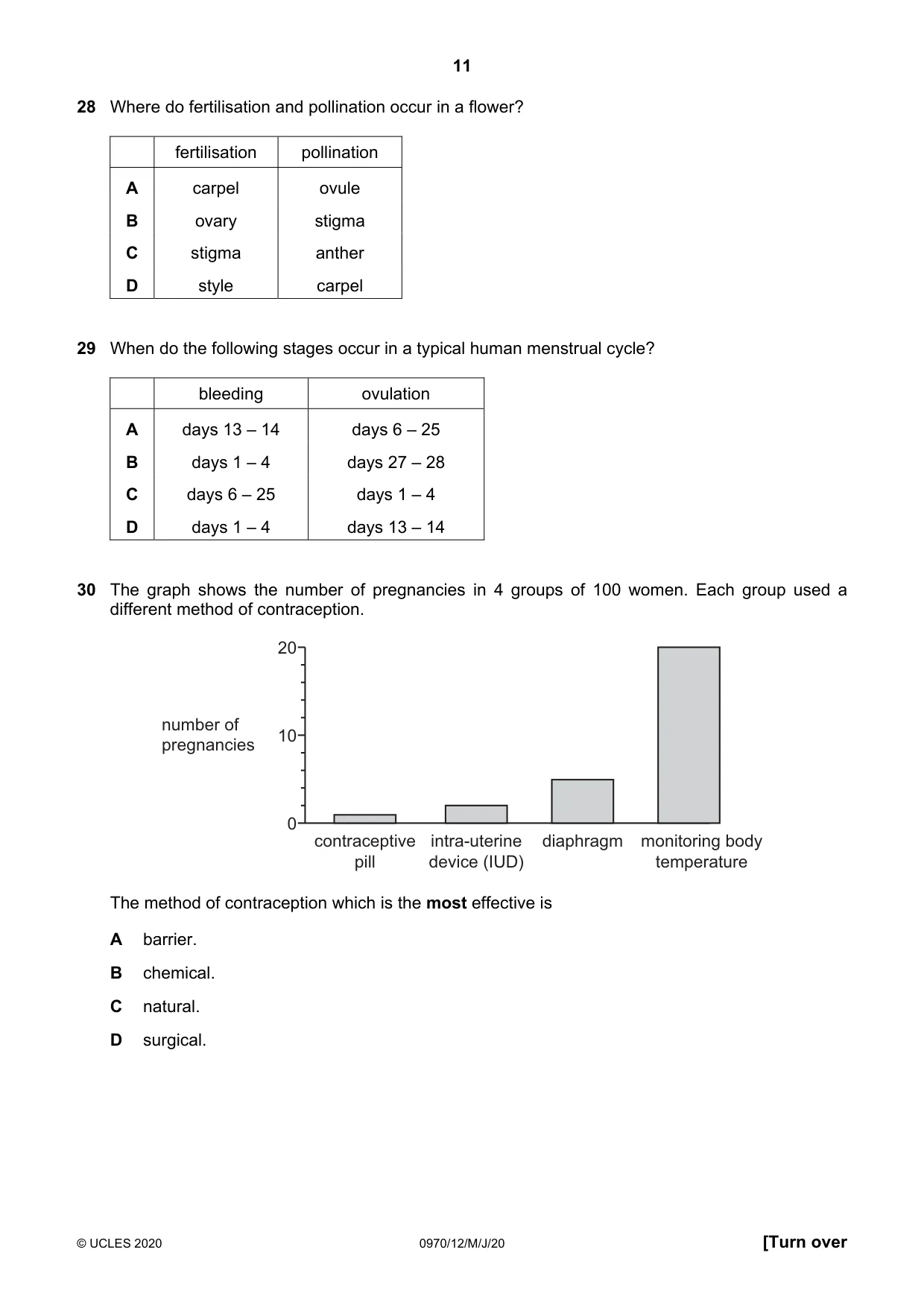 Cambridge IGCSE Biology (9-1) 0970 2020 May/June Paper 1 · Variant 2 question paper, page 11 of 16