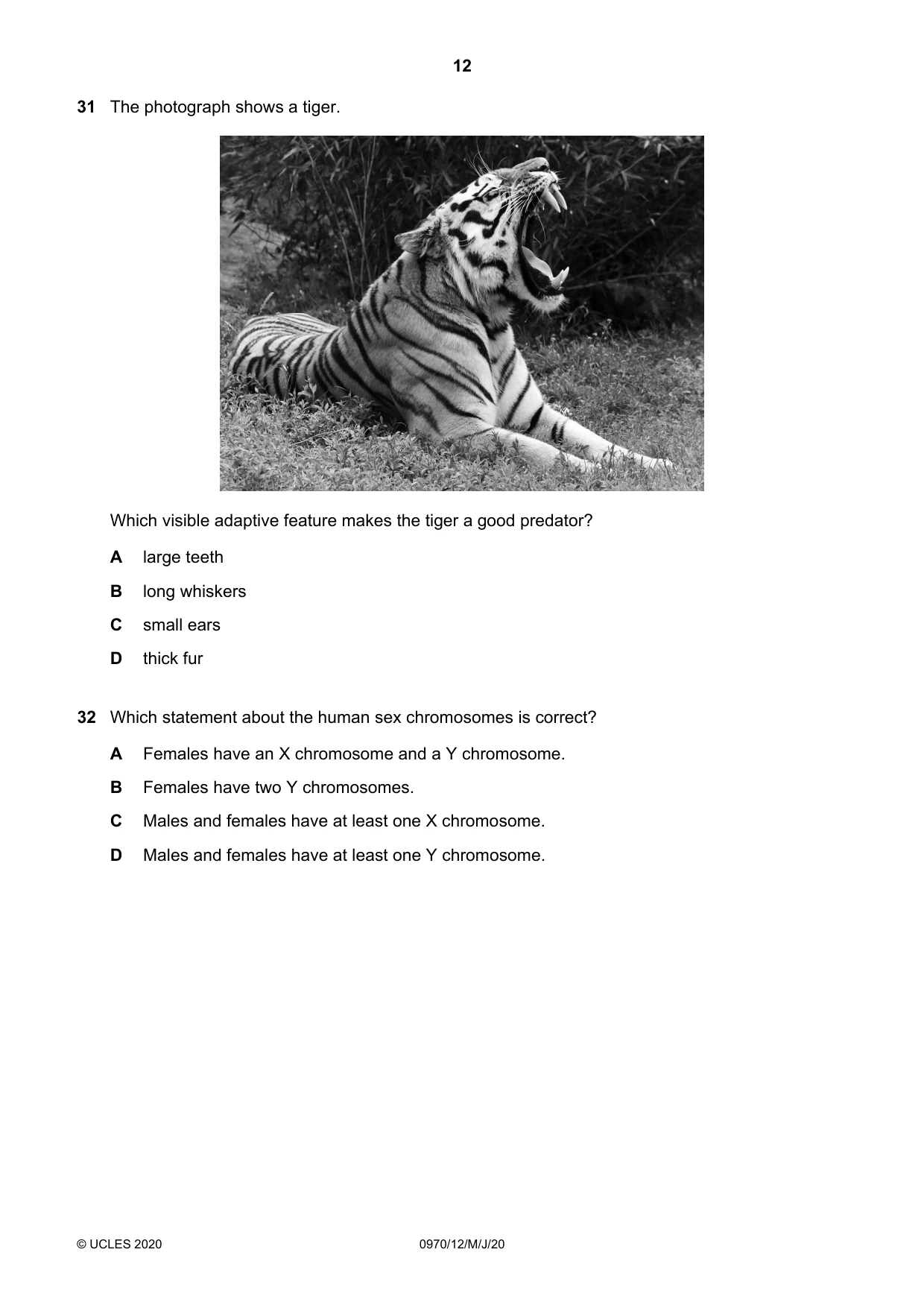 Cambridge IGCSE Biology (9-1) 0970 2020 May/June Paper 1 · Variant 2 question paper, page 12 of 16