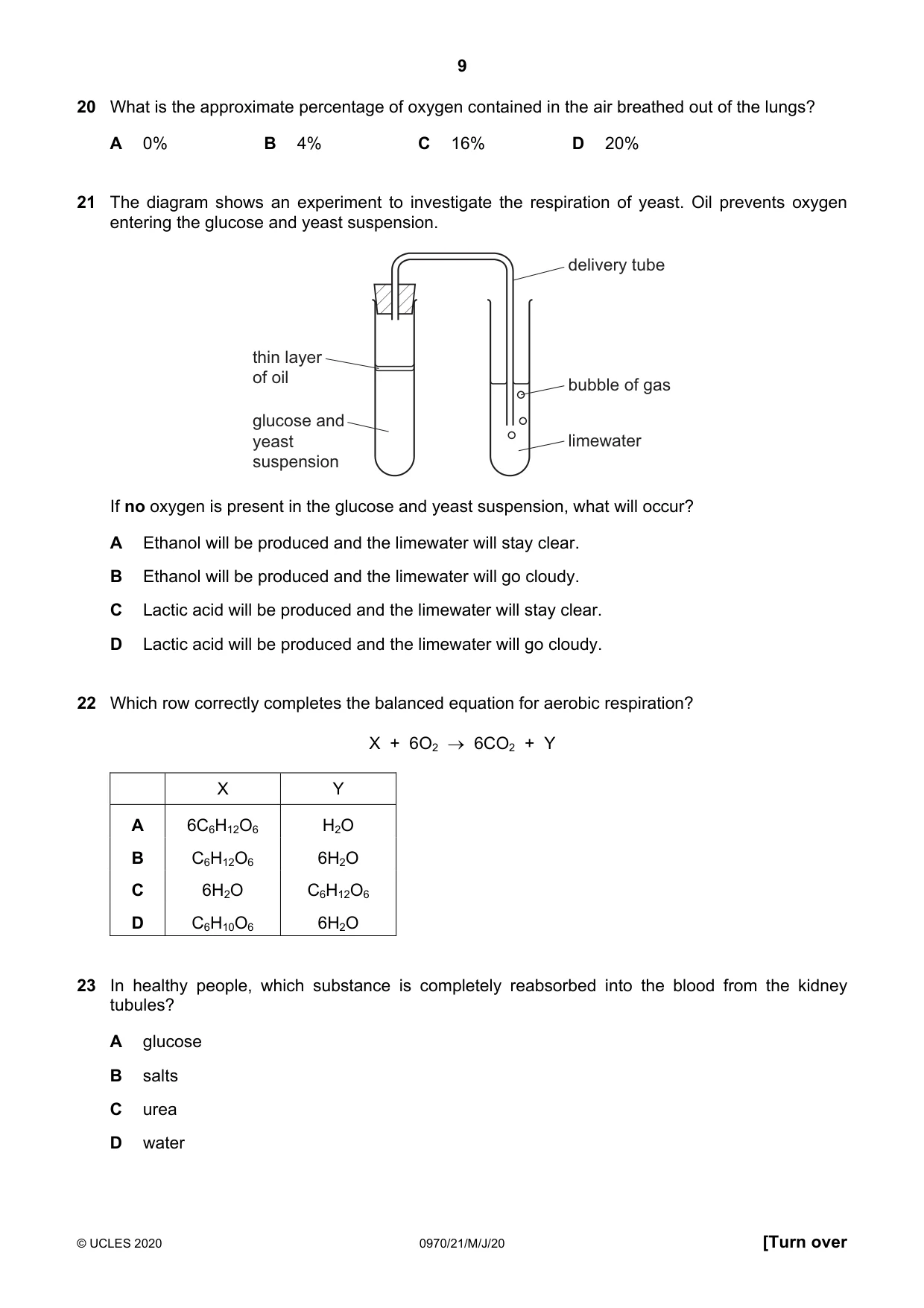 Cambridge IGCSE Biology (9-1) 0970 2020 May/June Paper 2 · Variant 1 question paper, page 9 of 16